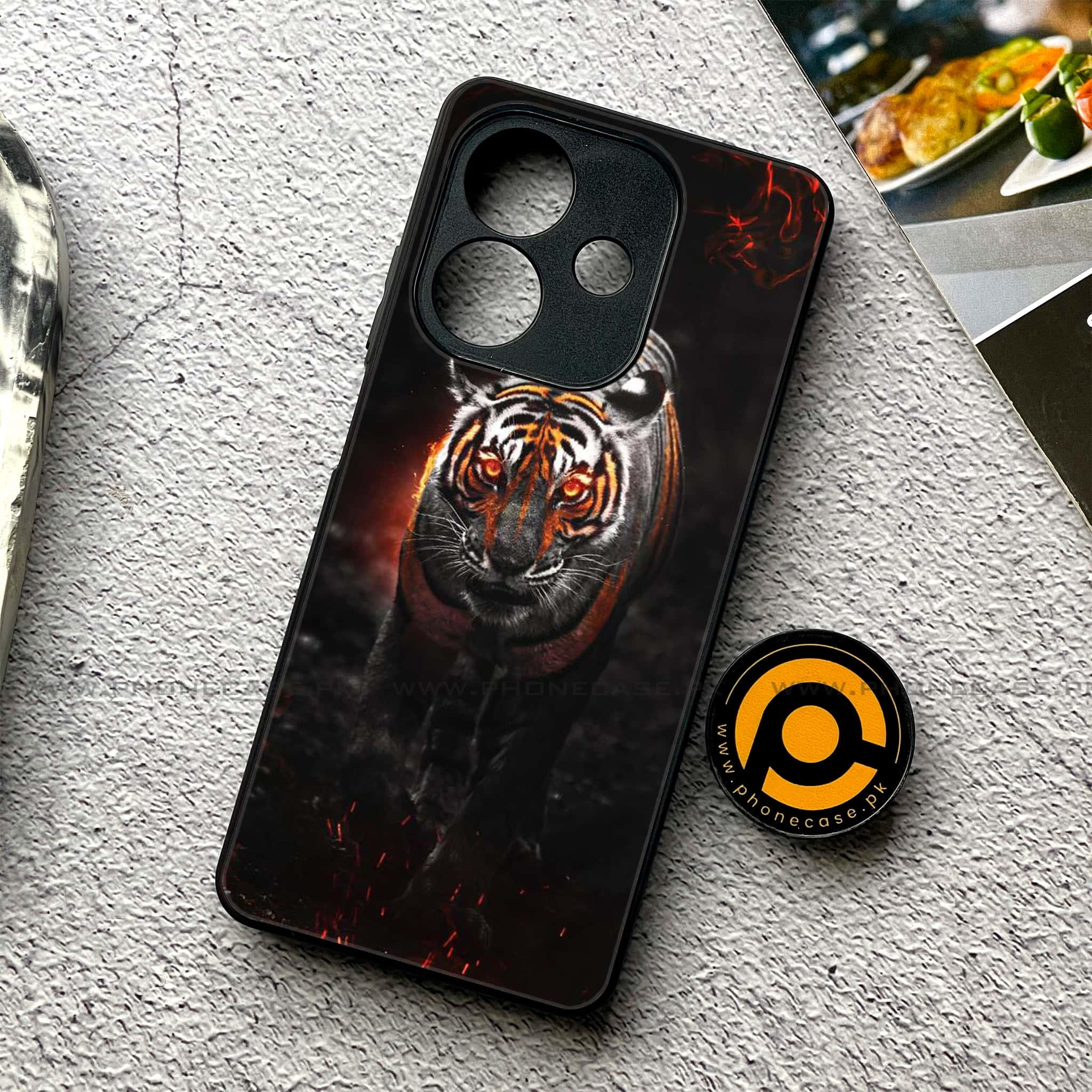 Oppo A3 2024 - Tiger Series - Premium Printed Glass soft Bumper shock Proof Case