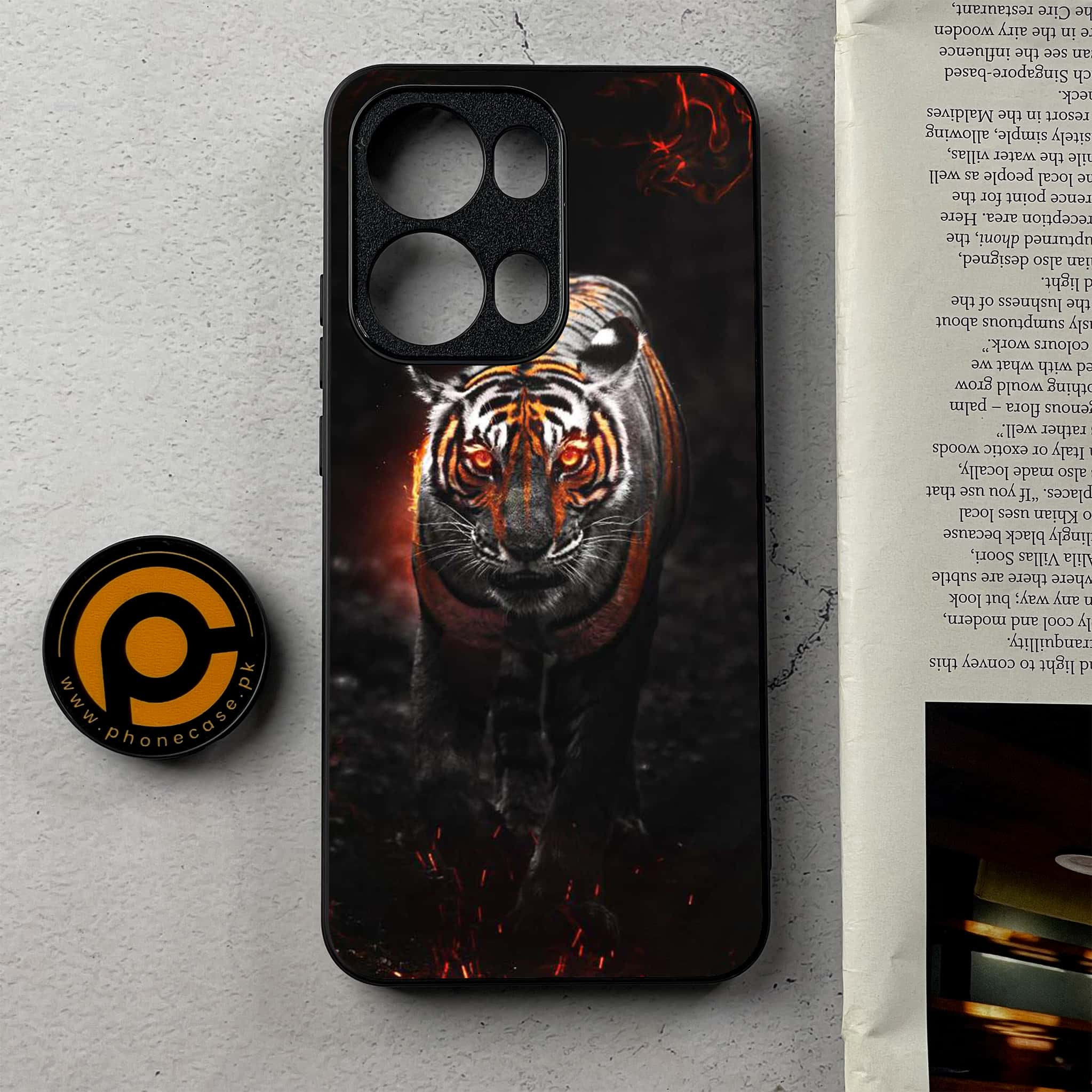 Oppo Reno 13 Pro - Tiger Series - Premium Metal Printed Soft Bumper Shockproof Case