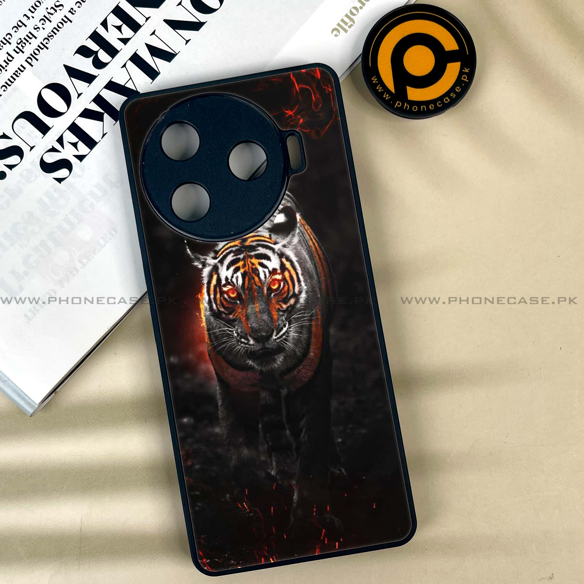 Tecno Camon 30 Pro - Tiger Series - Premium Printed Glass soft Bumper shock Proof Case