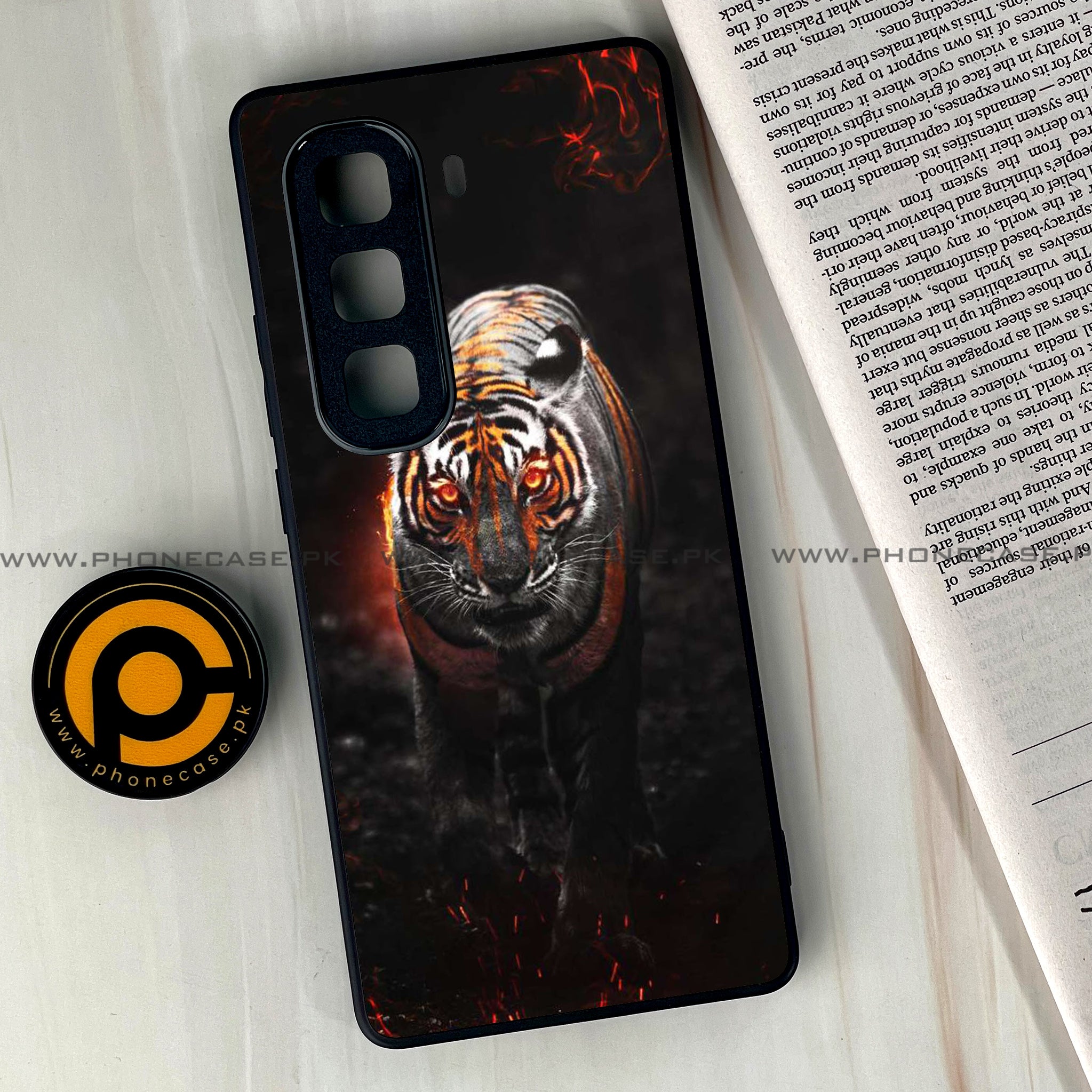 Infinix Hot 50 Pro Plus - Tiger Series - Premium Printed Glass soft Bumper shock Proof Case