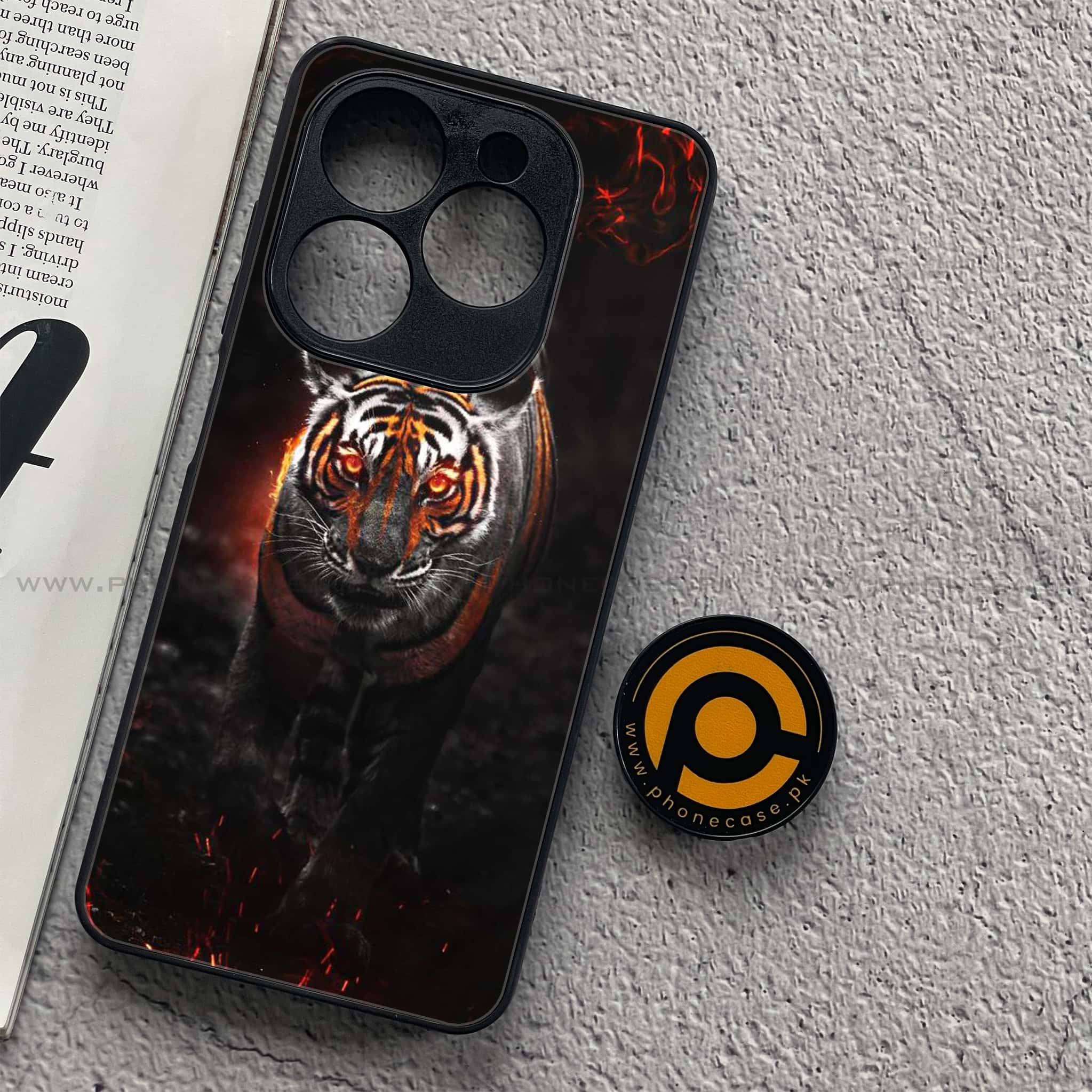 Tecno Spark 20C - Tiger Series - Premium Printed Glass soft Bumper shock Proof Case