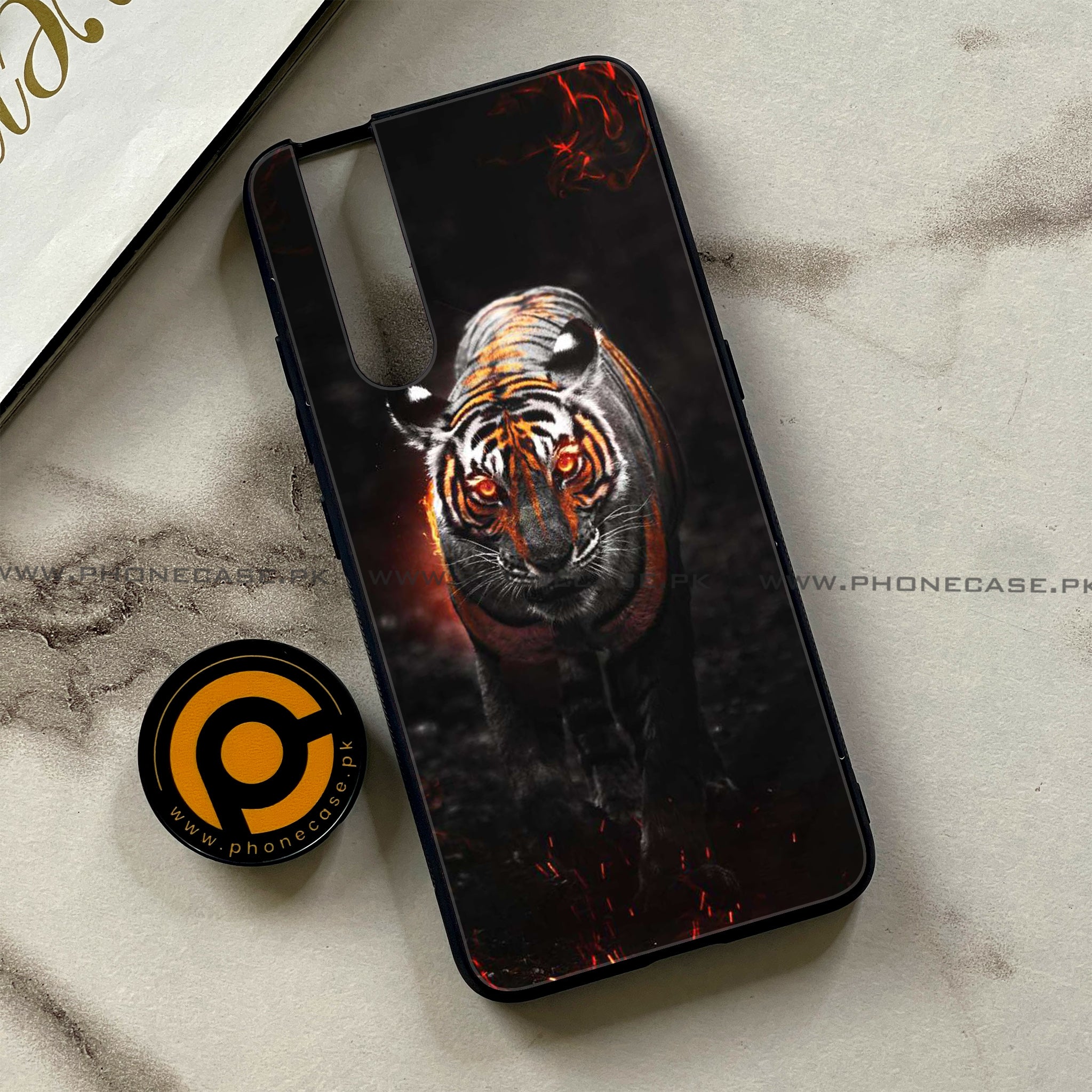 Vivo V15 Pro - Tiger Series - Premium Printed Glass soft Bumper shock Proof Case