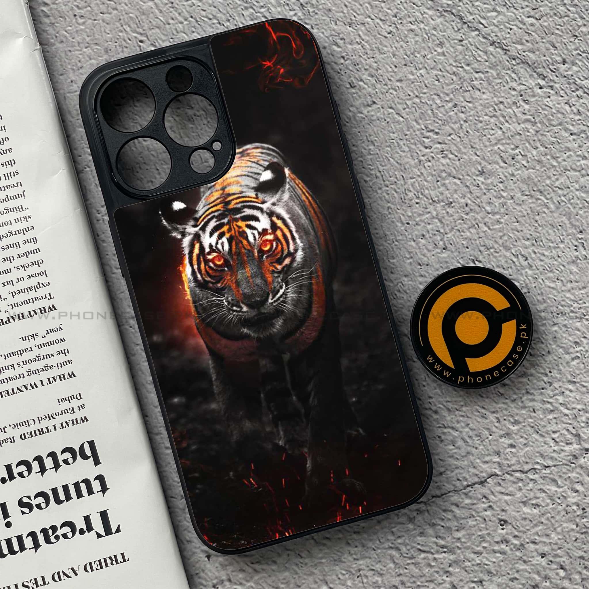 iPhone 15 Pro - Tiger Series - Premium Metal Printed soft Bumper shock Proof Case