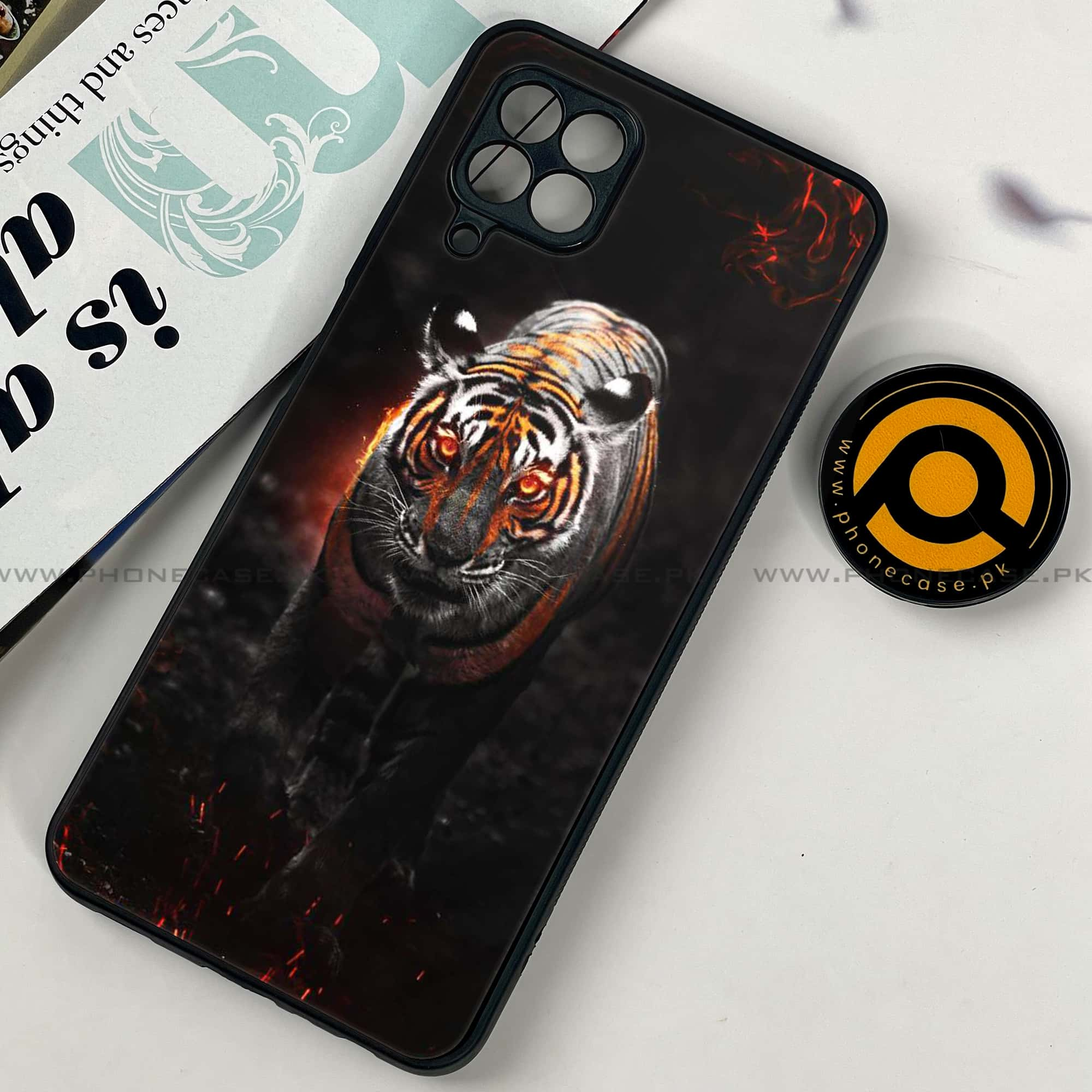 Samsung Galaxy A22 - Tiger Series - Premium Printed Glass soft Bumper shock Proof Case