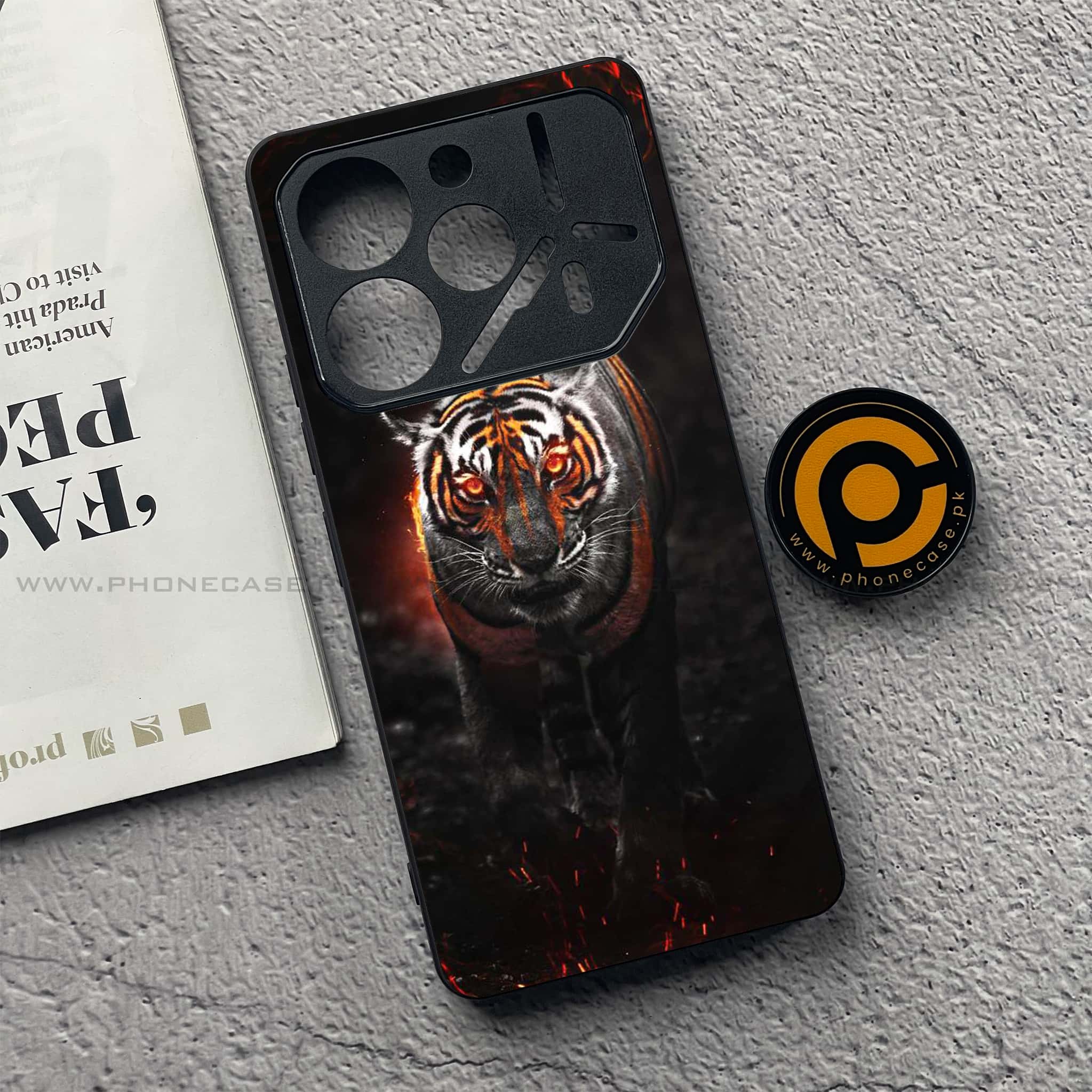 Tecno Pova 6 Pro - Tiger Series - Premium Printed Glass soft Bumper shock Proof Case
