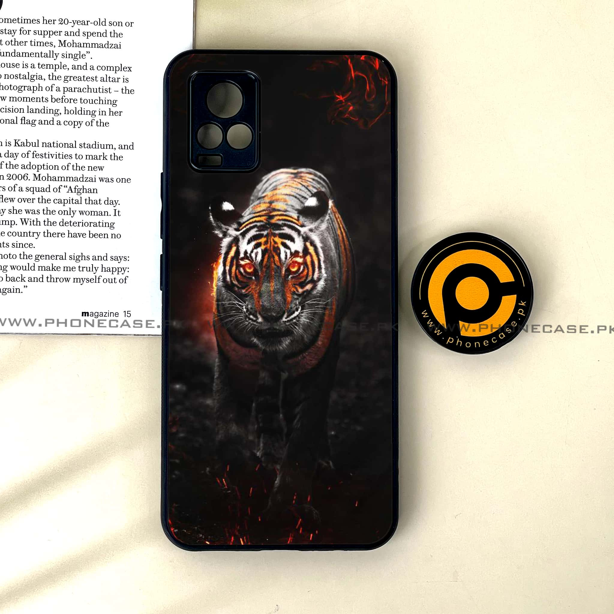 Vivo V20 - Tiger Art Series - Premium Printed Glass soft Bumper shock Proof Case