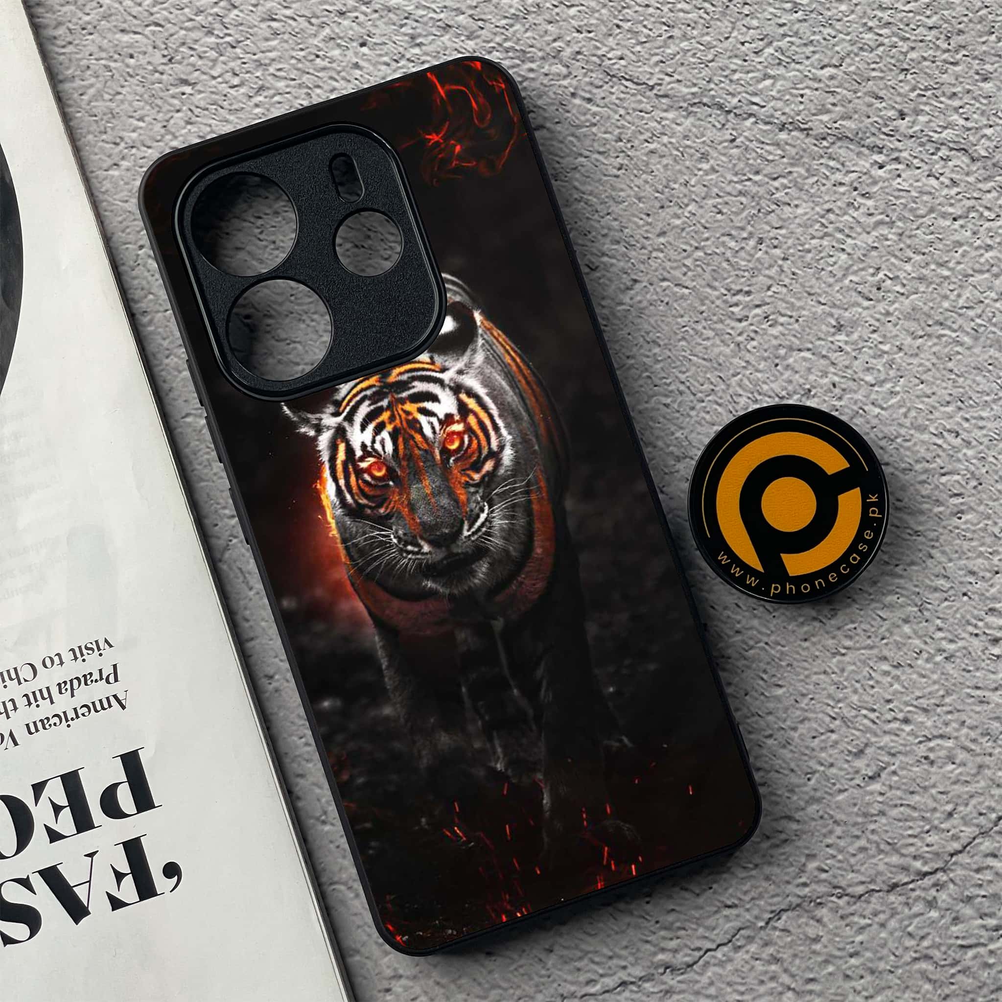 Xiaomi Redmi Note 14 - Tiger Series - Premium Printed Glass soft Bumper shock Proof Case