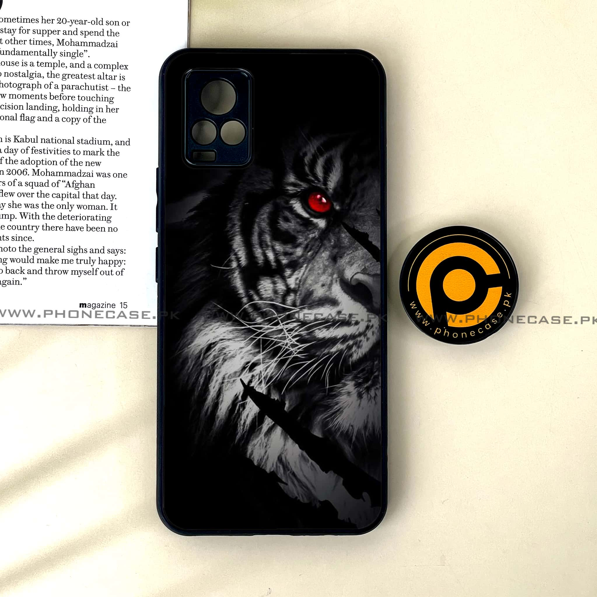 Vivo V20 - Tiger Art Series - Premium Printed Glass soft Bumper shock Proof Case