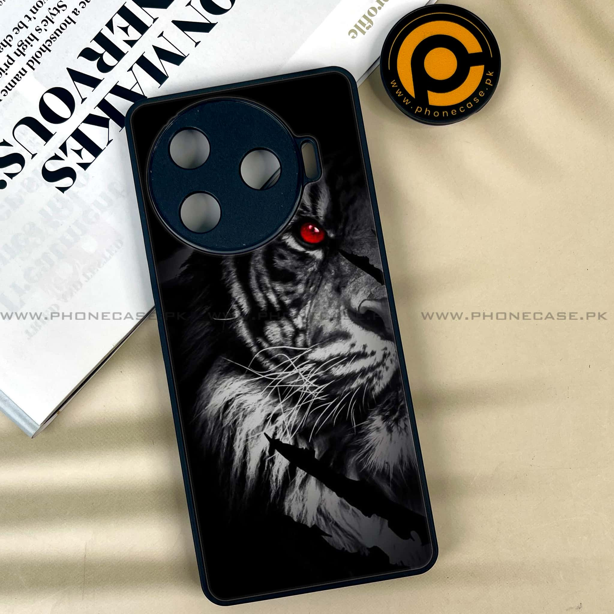 Tecno Camon 30 Pro - Tiger Series - Premium Printed Glass soft Bumper shock Proof Case