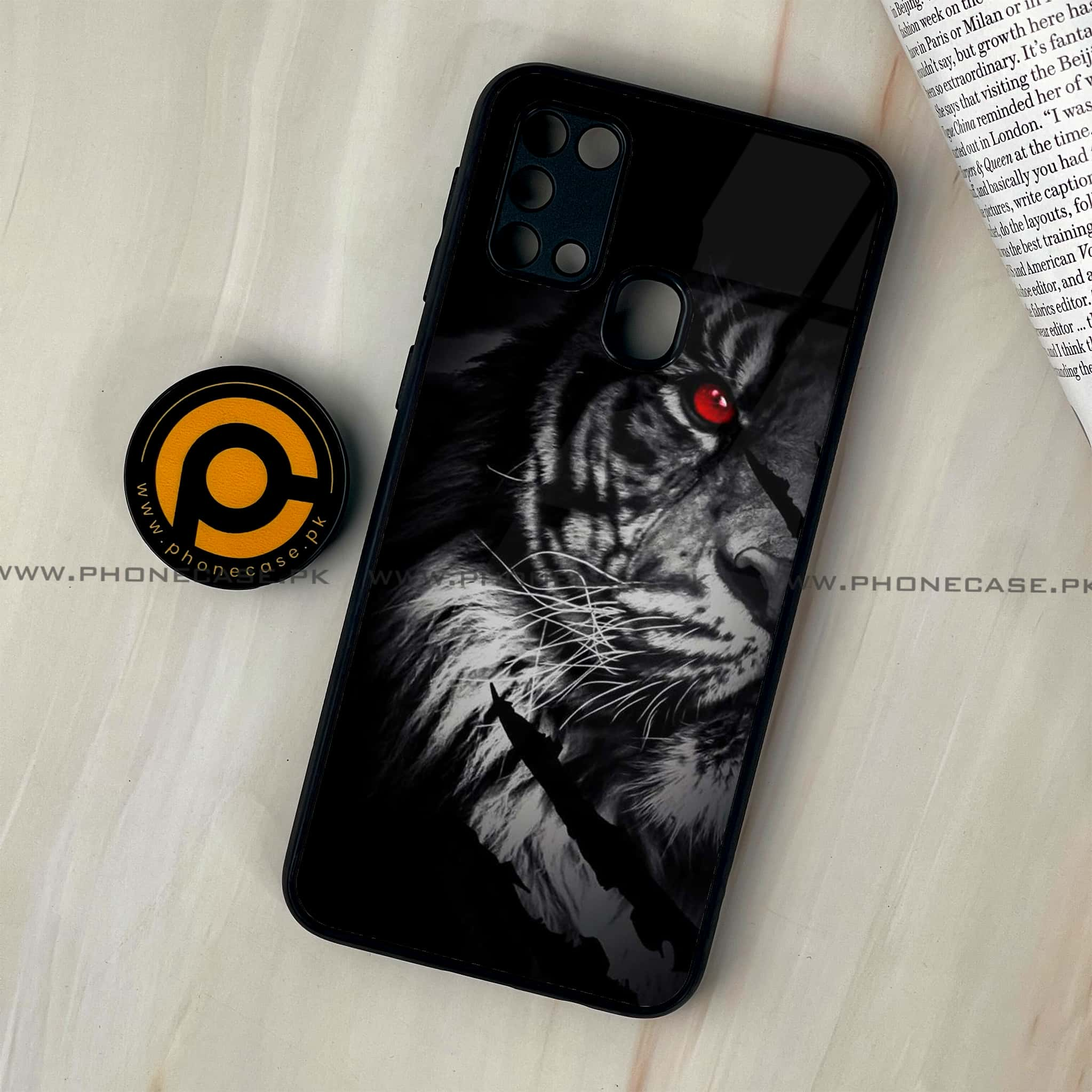 Galaxy M31 - Tiger Series - Premium Printed Glass soft Bumper shock Proof Case