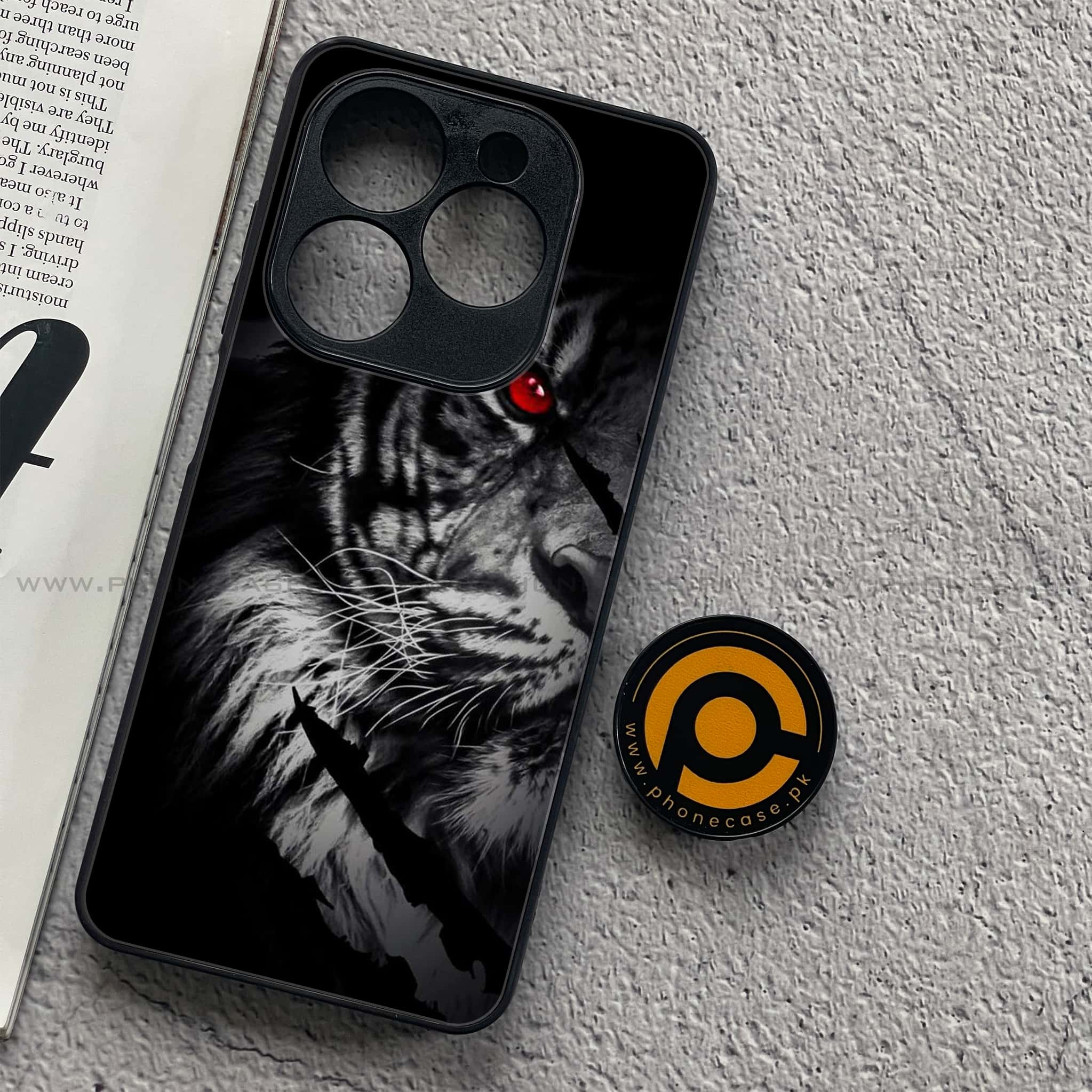 Tecno Spark 20C - Tiger Series - Premium Printed Glass soft Bumper shock Proof Case