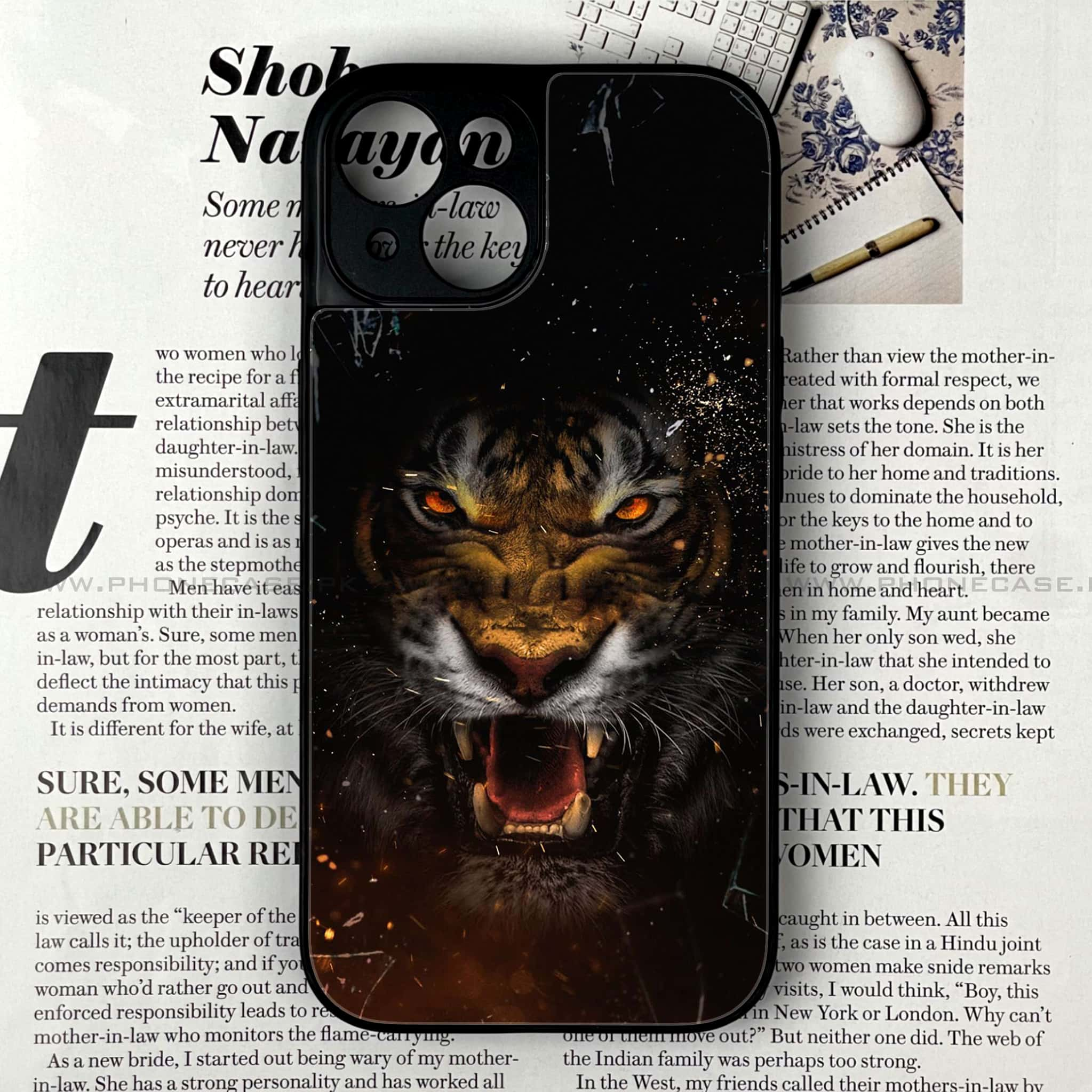 iPhone 13 - Tiger Art series - Premium Printed Glass soft Bumper shock Proof Case