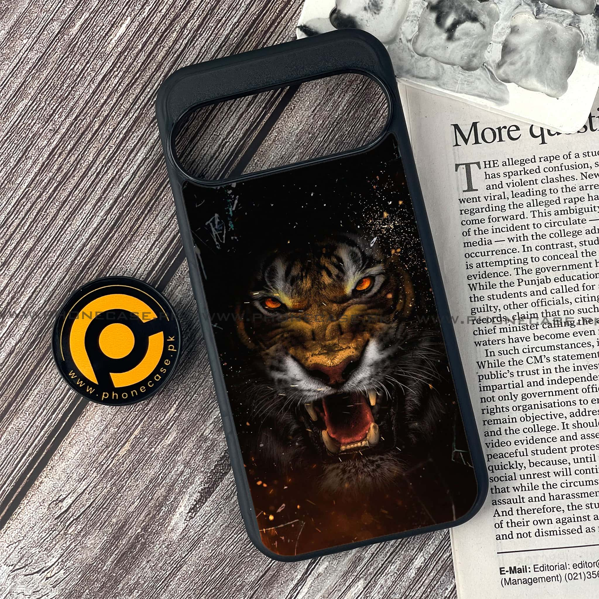 Google Pixel 9 - Tiger Series - Premium Printed Glass soft Bumper shock Proof Case