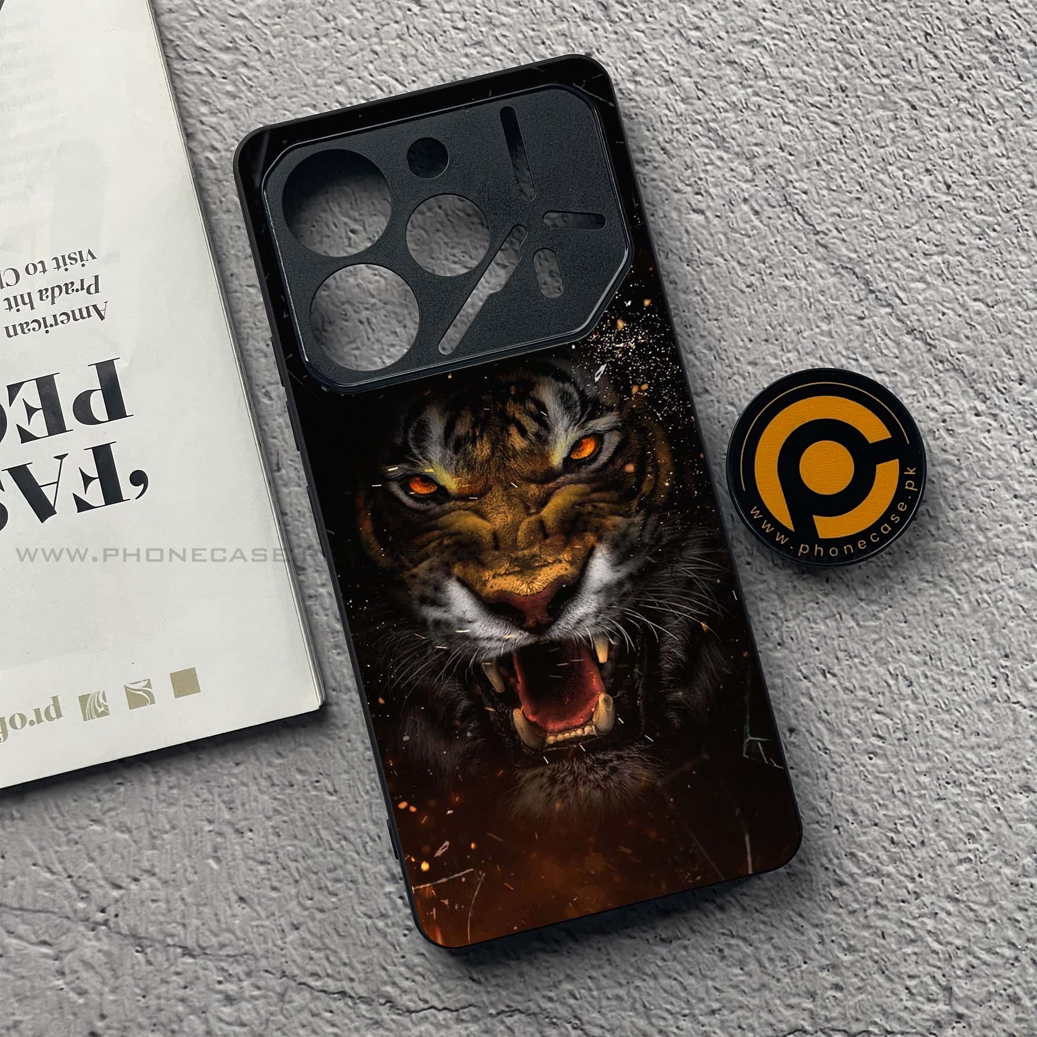 Tecno Pova 6 Pro - Tiger Series - Premium Printed Glass soft Bumper shock Proof Case