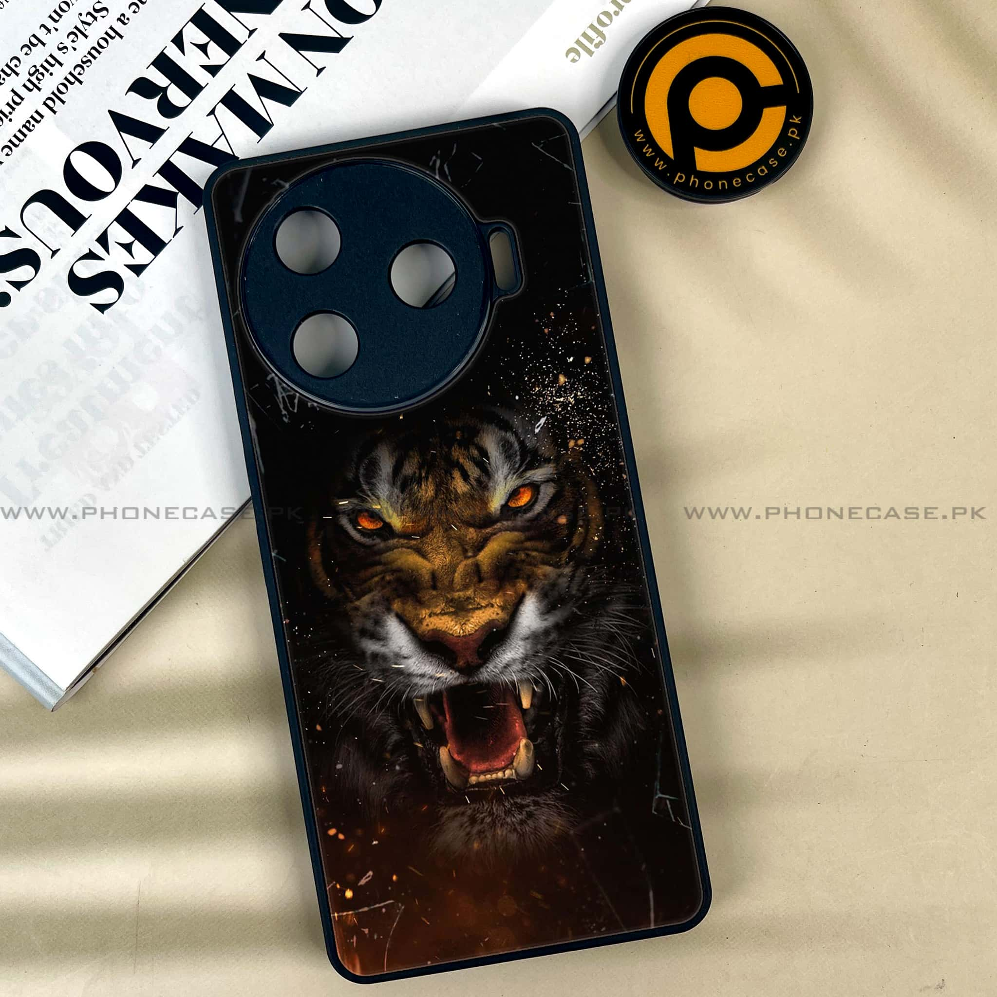 Tecno Camon 30 Pro - Tiger Series - Premium Printed Glass soft Bumper shock Proof Case