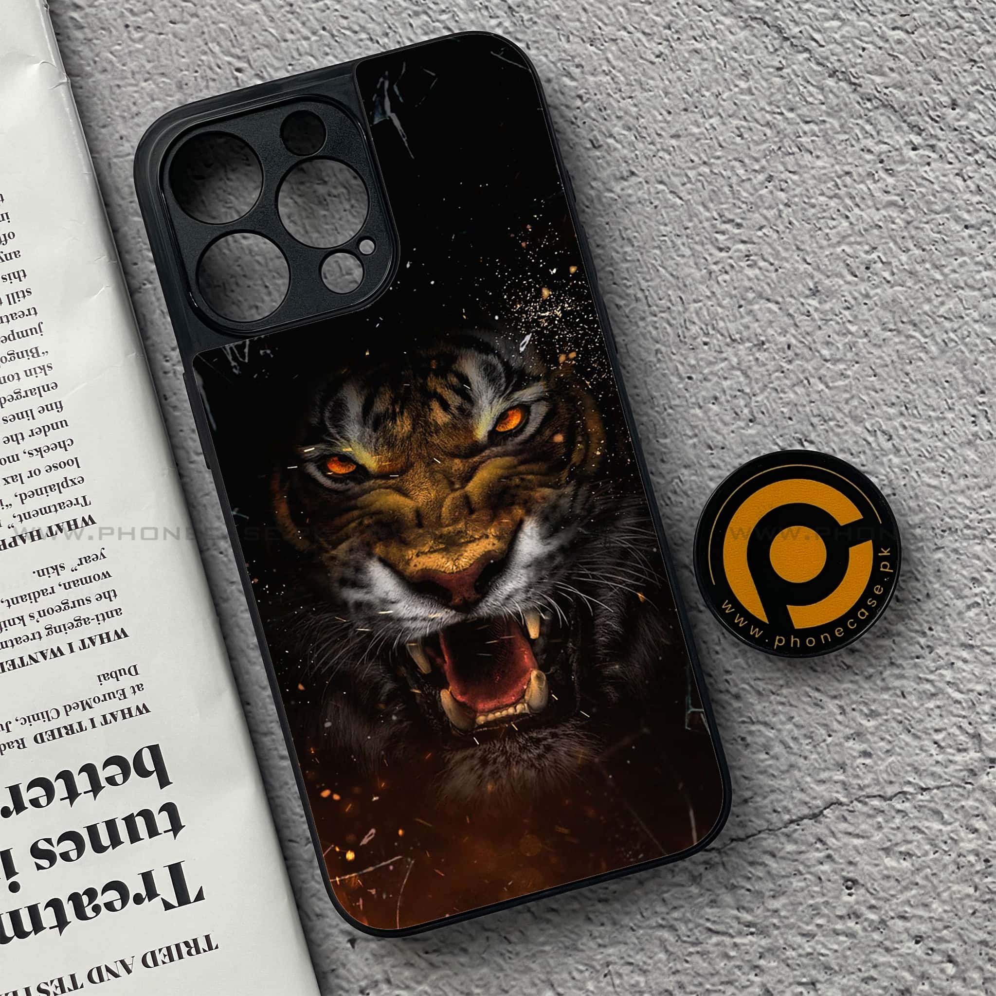 iPhone 15 Pro - Tiger Series - Premium Metal Printed soft Bumper shock Proof Case