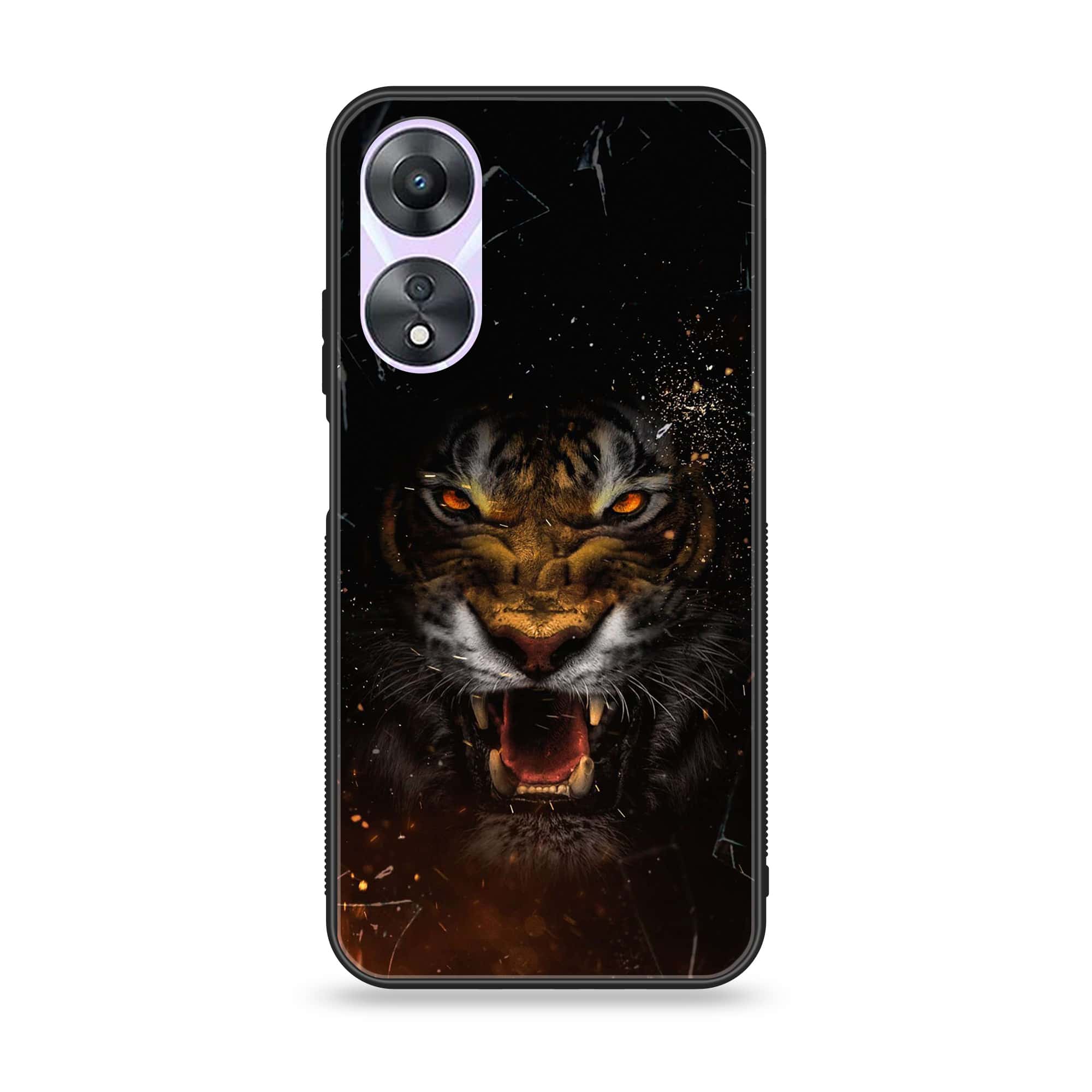Oppo A78 4G - Tiger Series - Premium Printed Glass soft Bumper shock Proof Case