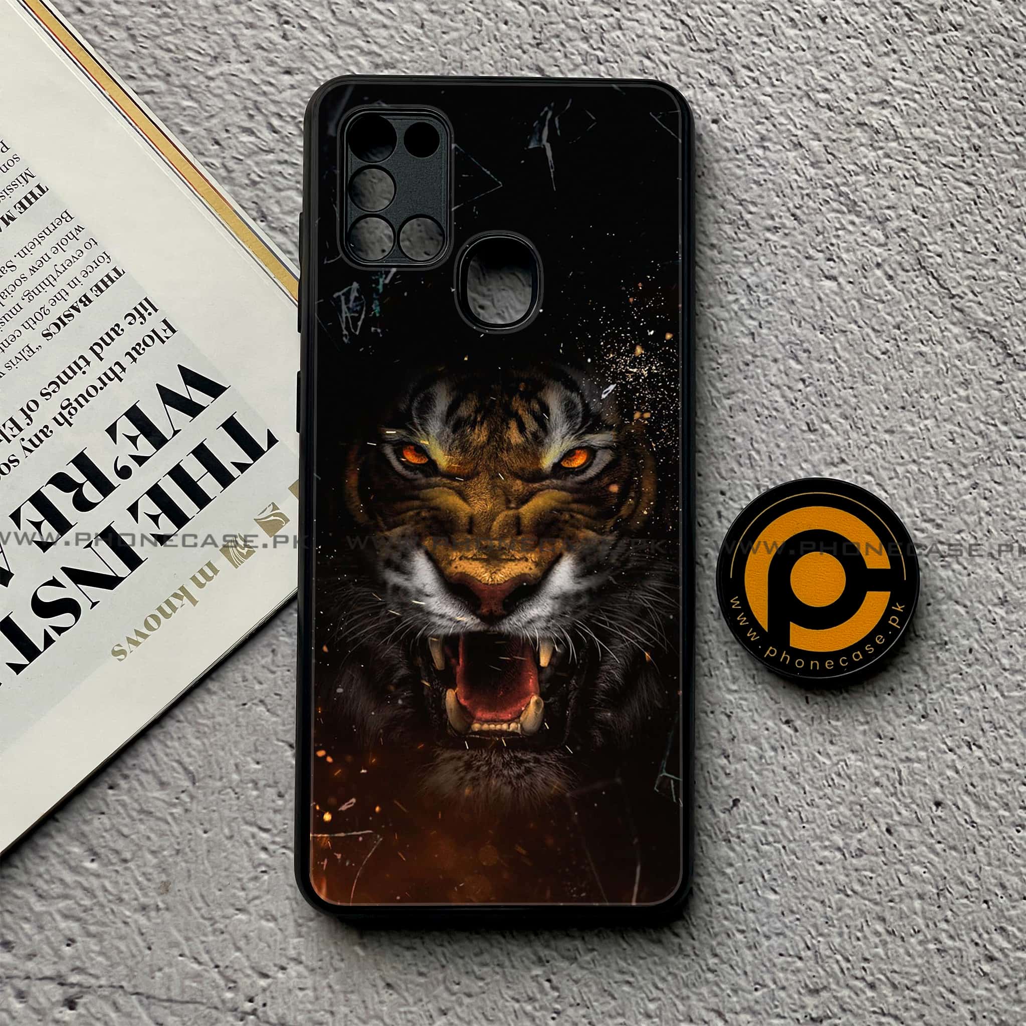 Samsung Galaxy A21s - Tiger Art Series - Premium Printed Glass soft Bumper shock Proof Case