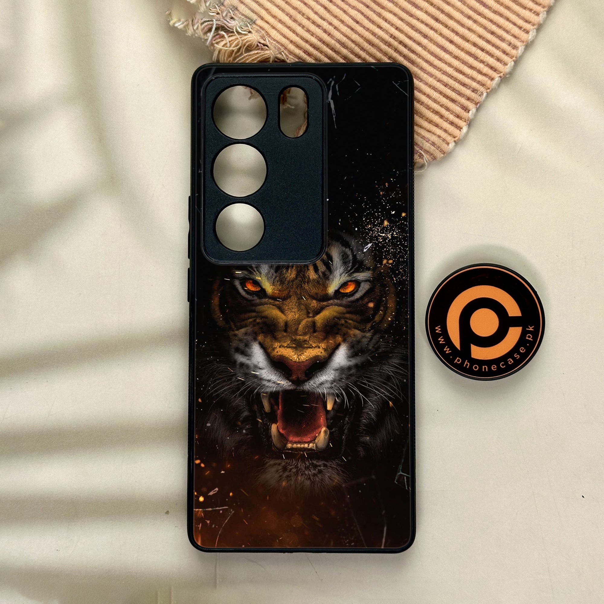 Vivo V29 - Tiger Series - Premium Printed Glass soft Bumper shock Proof Case