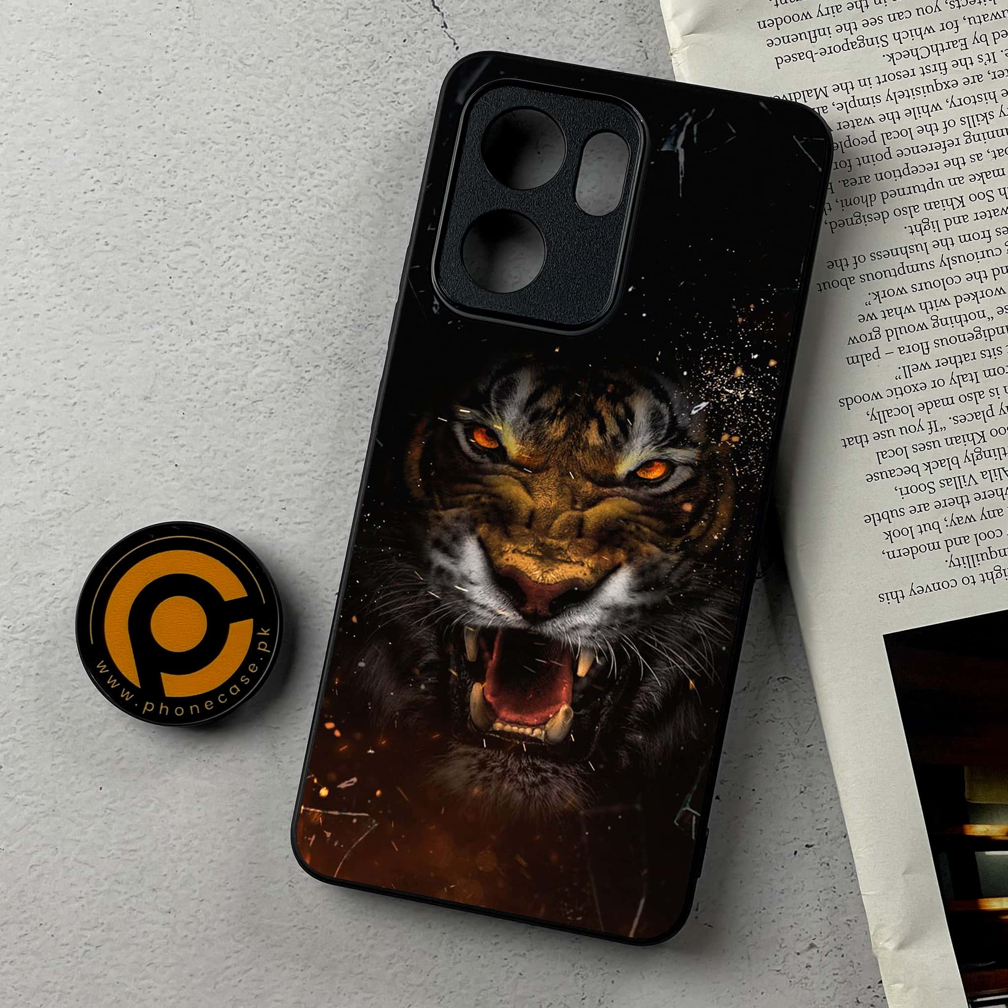 Oppo Reno 14F - Tiger Series - Premium Metal Printed Soft Bumper Shockproof Case