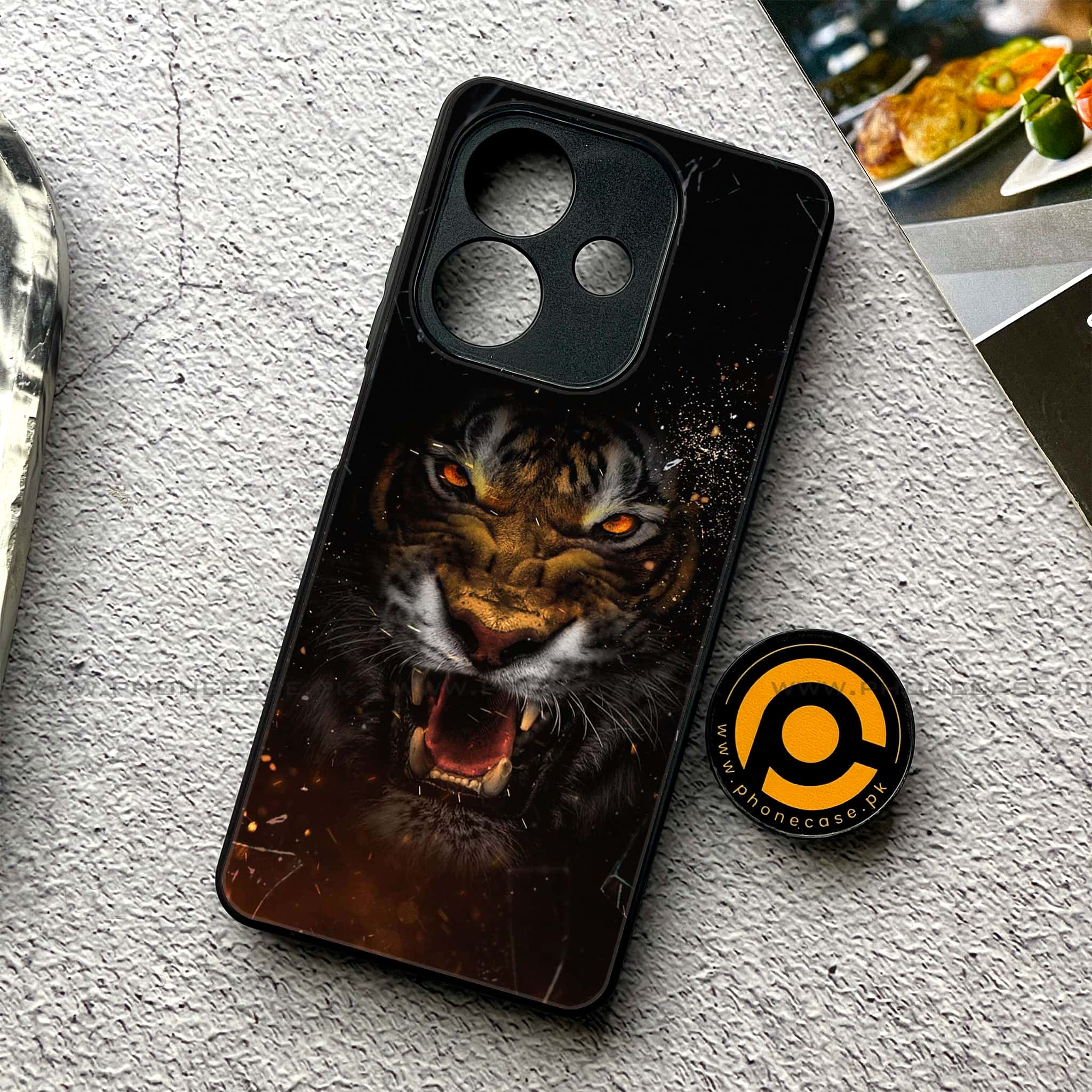 Oppo A5i - Tiger Series - Premium Metal Printed soft Bumper shock Proof Case