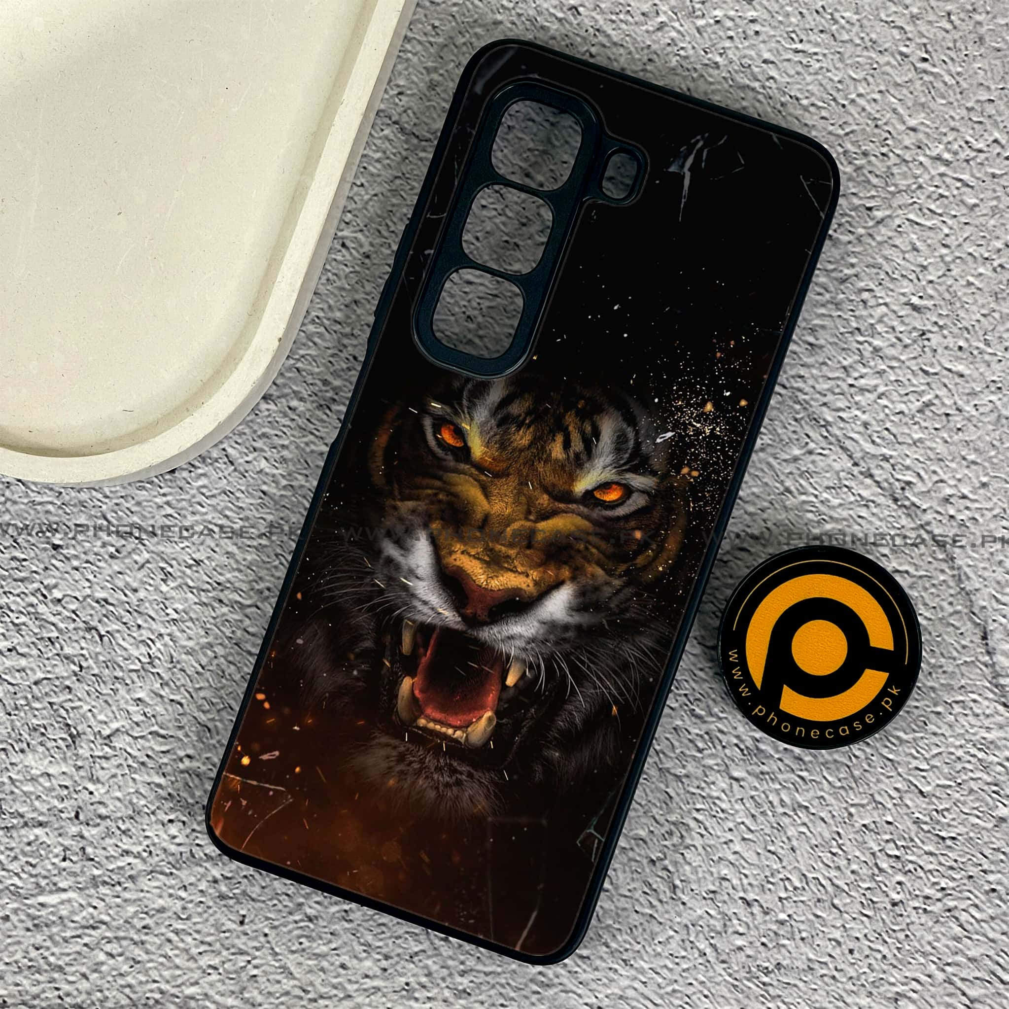 Infinix Hot 50 Pro - Tiger Series - Premium Printed Glass soft Bumper shock Proof Case