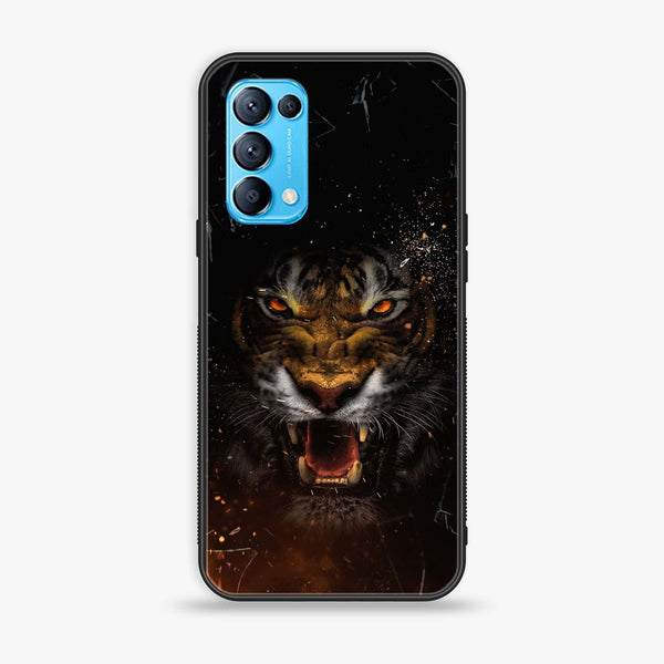 Oppo Reno 5 Tiger Art Design 9 Premium Printed Glass soft Bumper shock Proof Case CS-10918