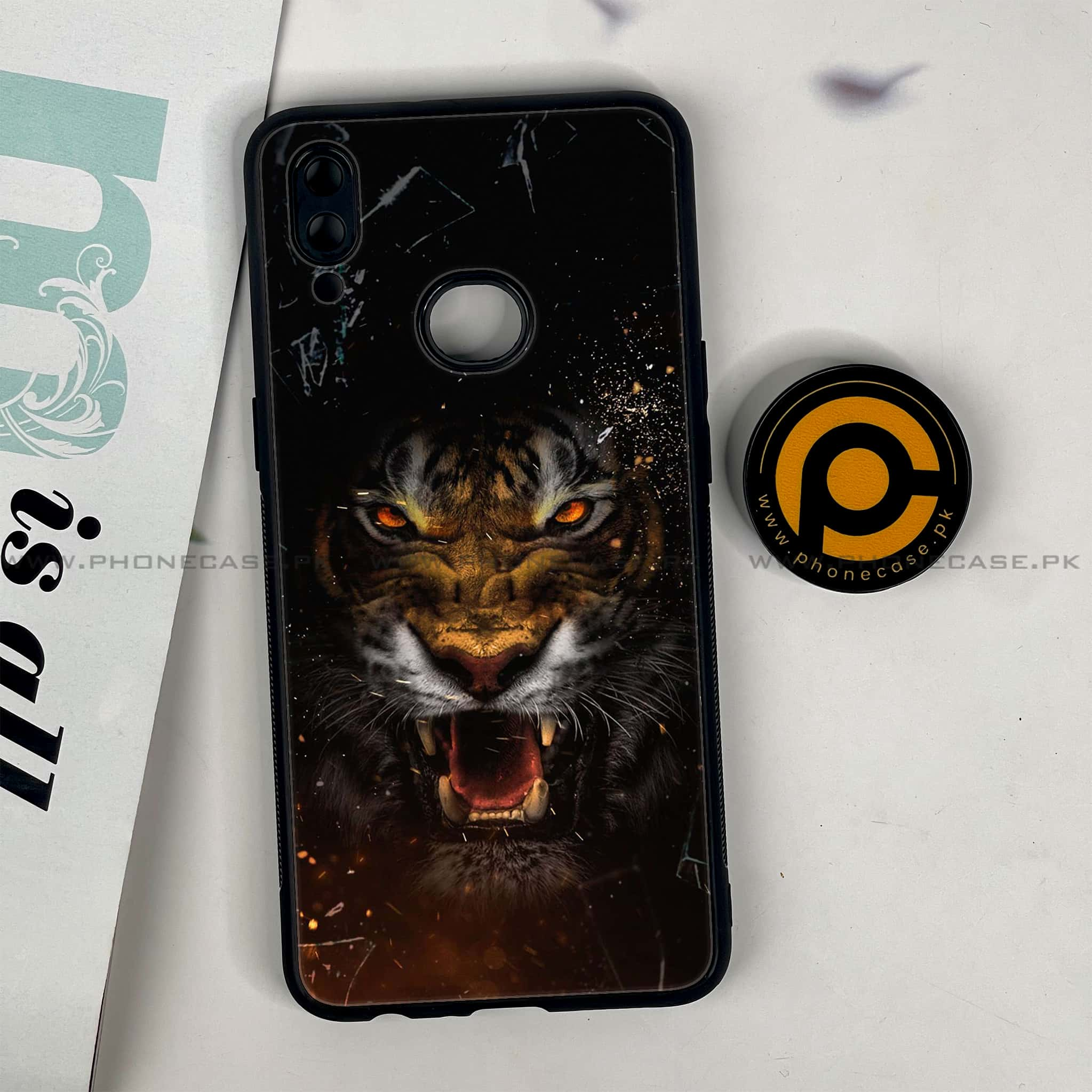 Galaxy A10s - Tiger Series - Premium Printed Glass soft Bumper shock Proof Case