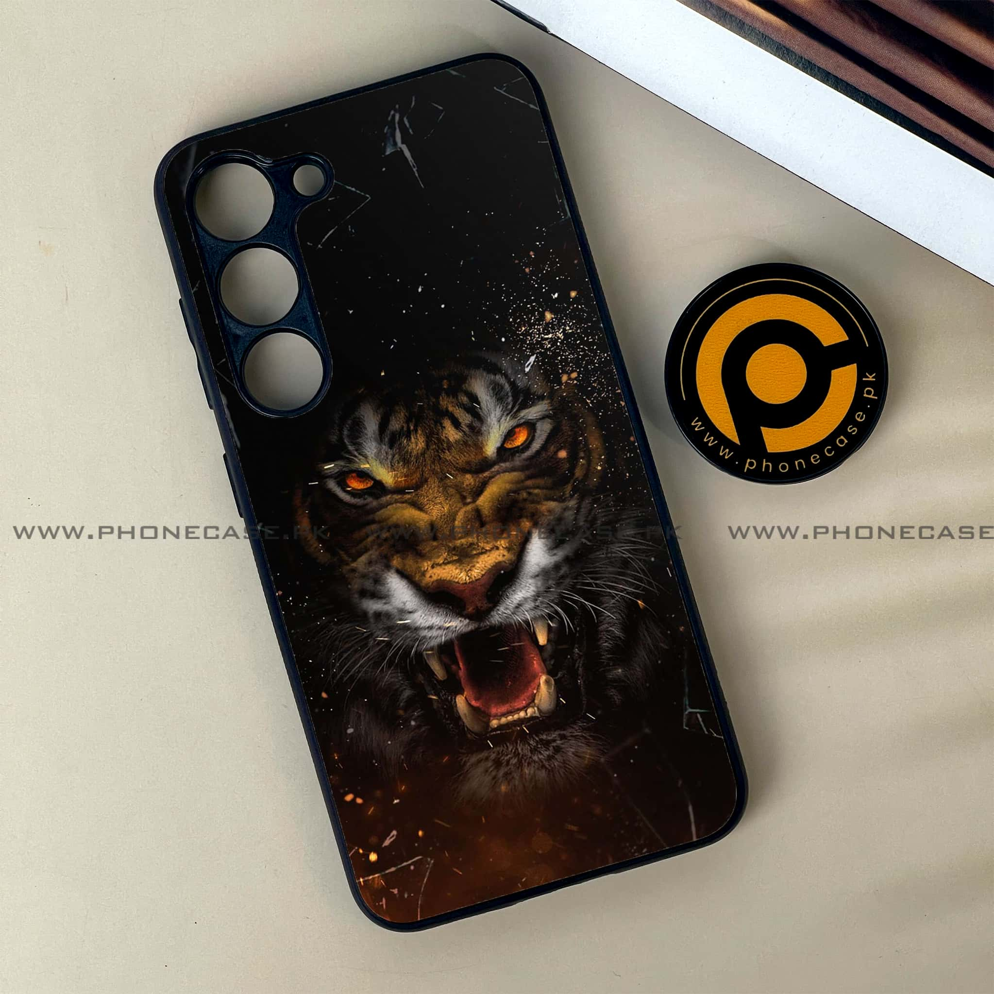 Samsung Galaxy S23 - Tiger Series - Premium Printed Glass soft Bumper shock Proof Case