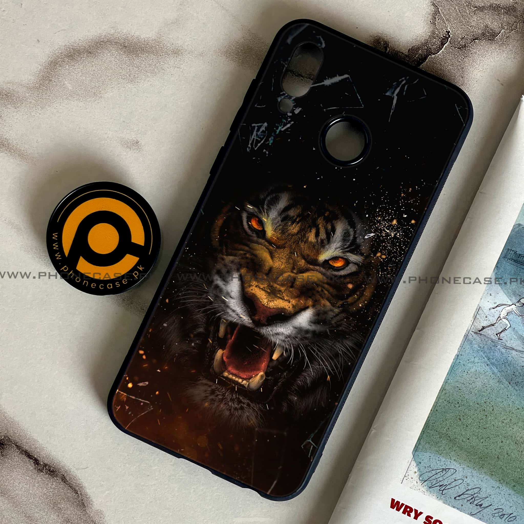 Huawei Honor Play - Tiger Series - Premium Printed Glass soft Bumper shock Proof Case