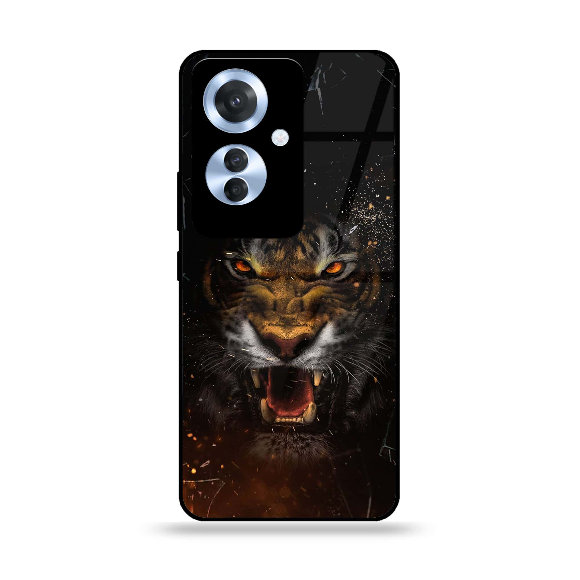 Oppo Reno 11F - Tiger Series - Premium Printed Glass soft Bumper shock Proof Case