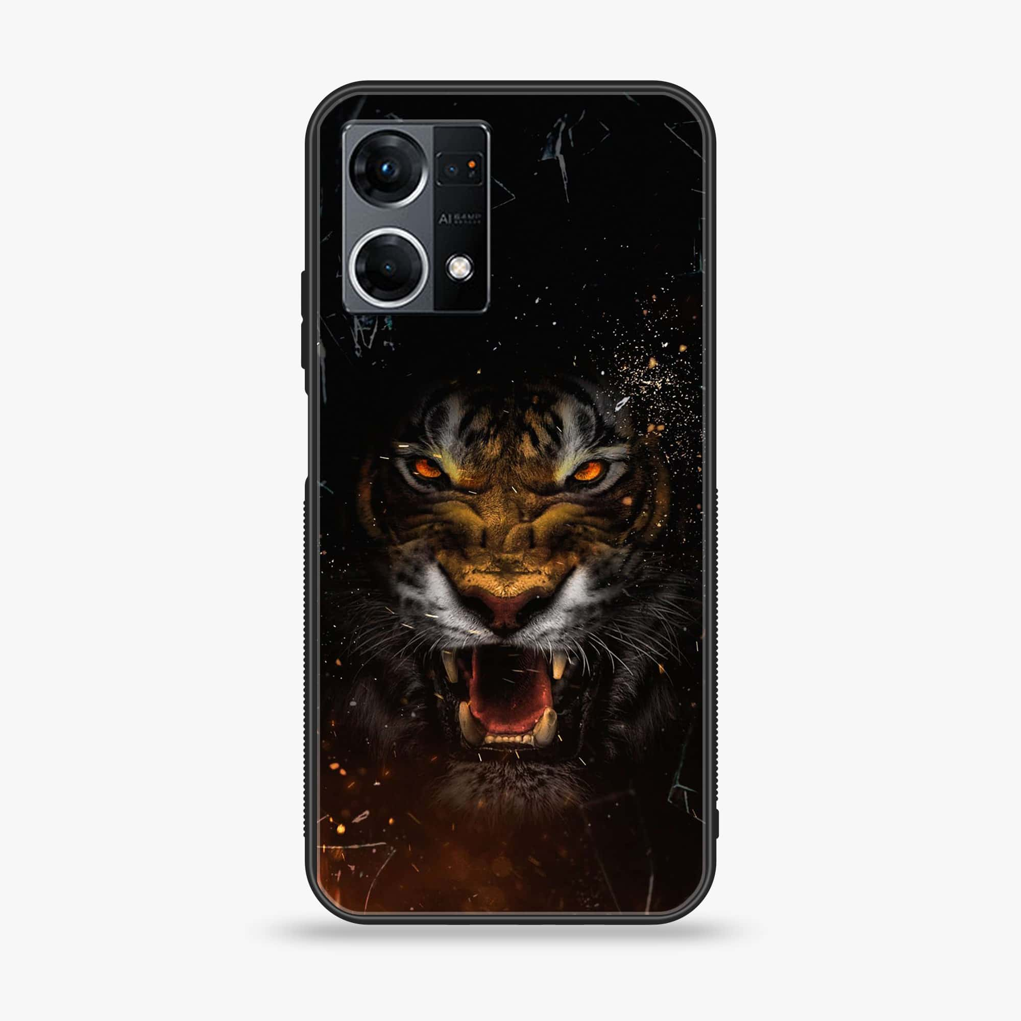 Oppo Reno 7 - Tiger Series - Premium Printed Glass soft Bumper shock Proof Case