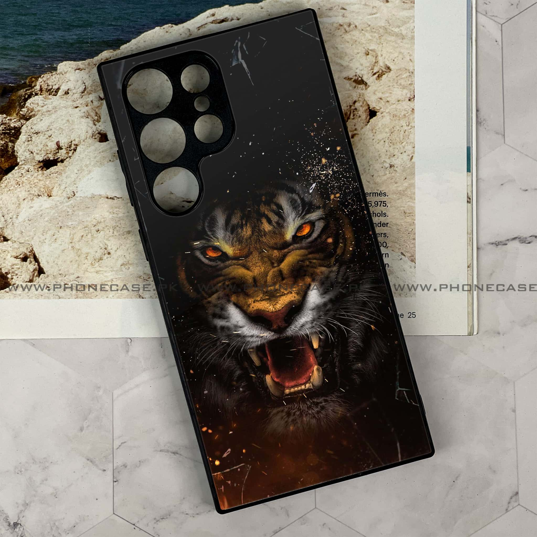 Samsung Galaxy S24 Ultra - Tiger Series - Premium Printed Glass soft Bumper shock Proof Case