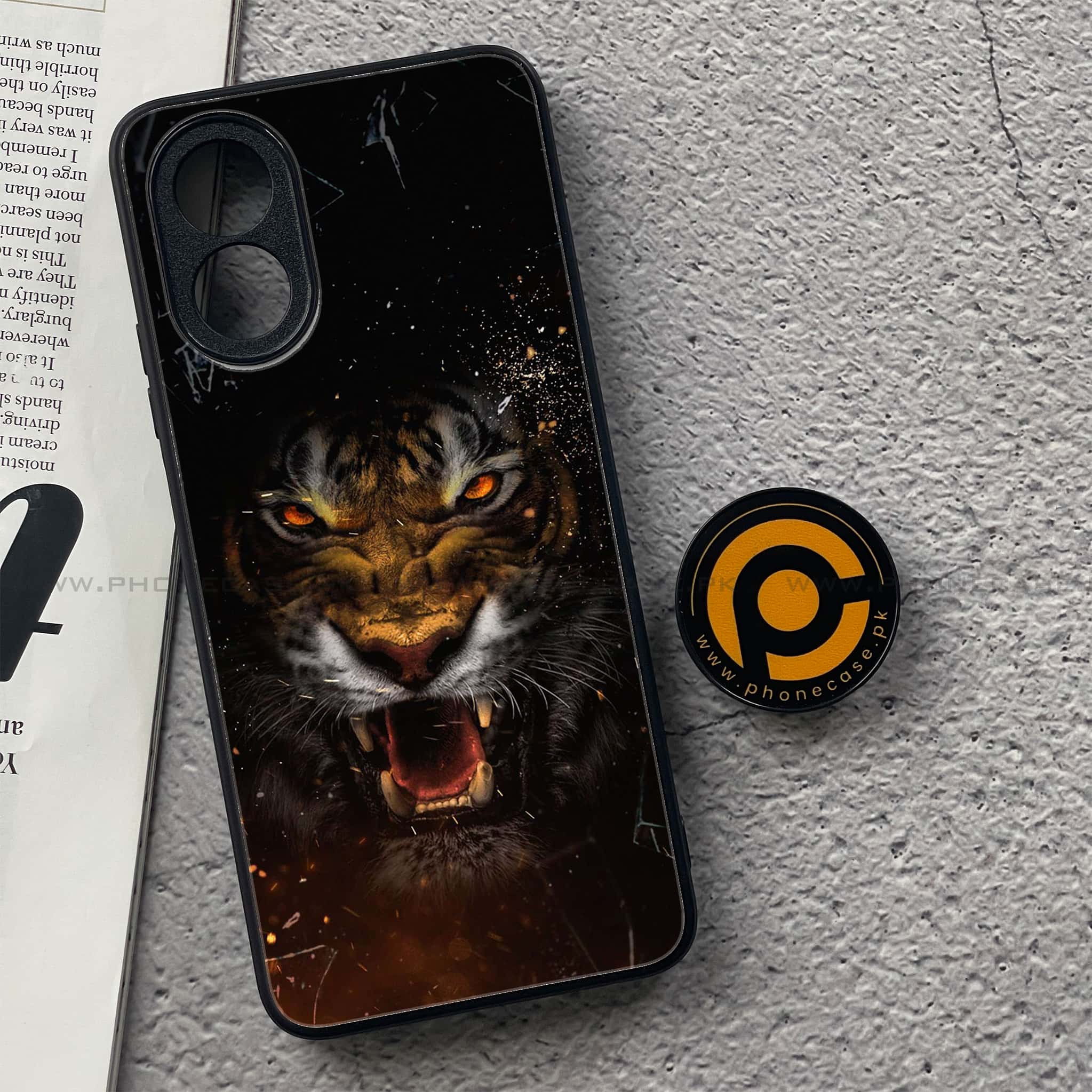 Oppo A18 4G - Tiger Series - Premium Printed Glass soft Bumper shock Proof Case
