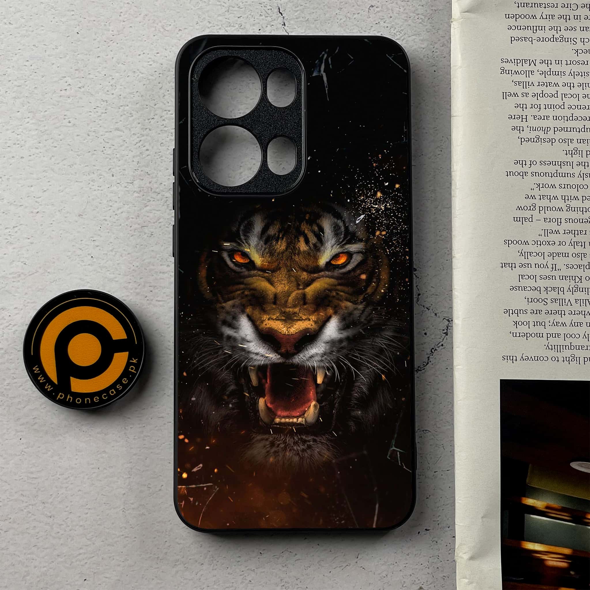 Oppo Reno 13 Pro - Tiger Series - Premium Metal Printed Soft Bumper Shockproof Case