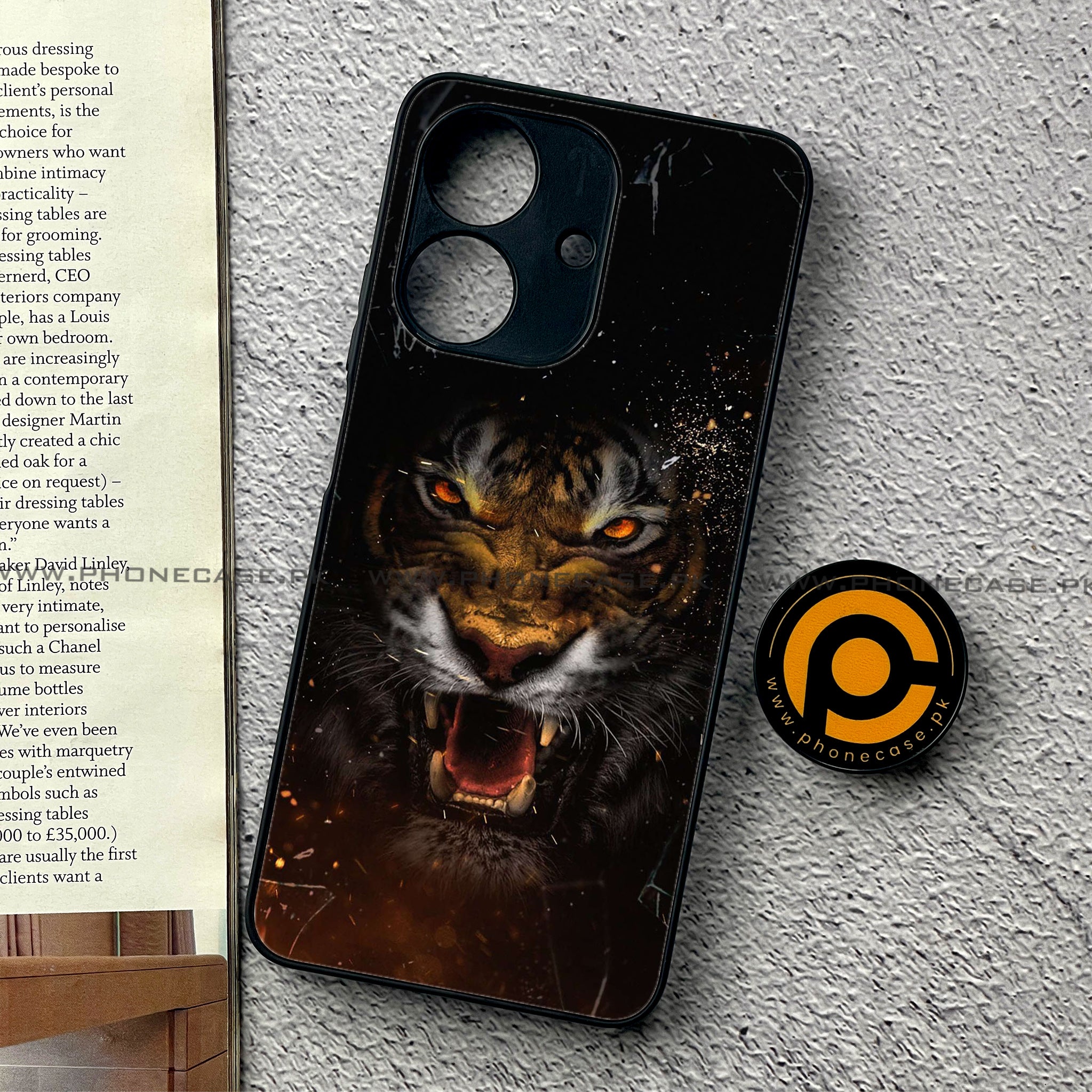 Realme Note 60 - Tiger Series - Premium Printed Glass soft Bumper shock Proof Case