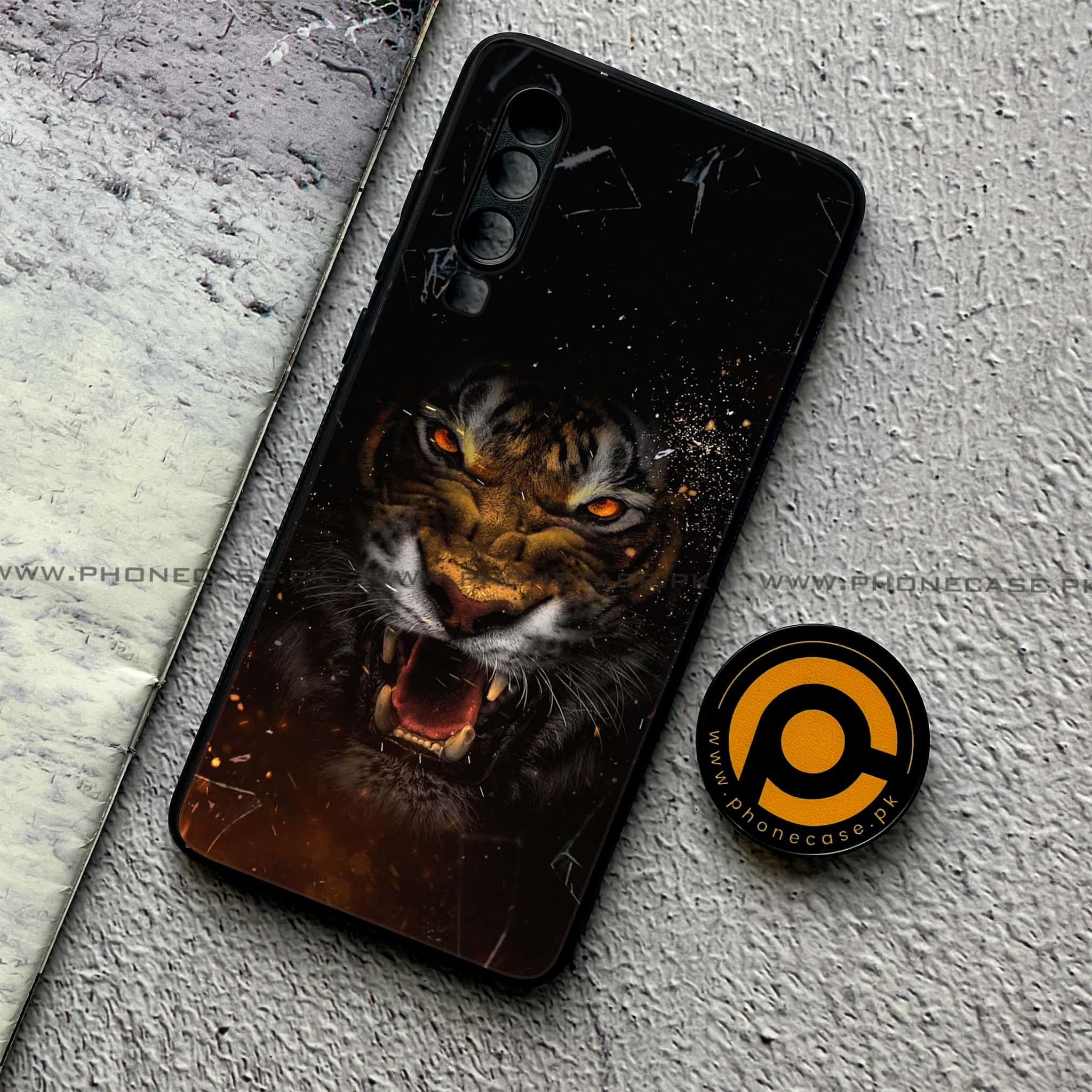 Huawei P30 - Tiger Series - Premium Printed Glass soft Bumper shock Proof Case