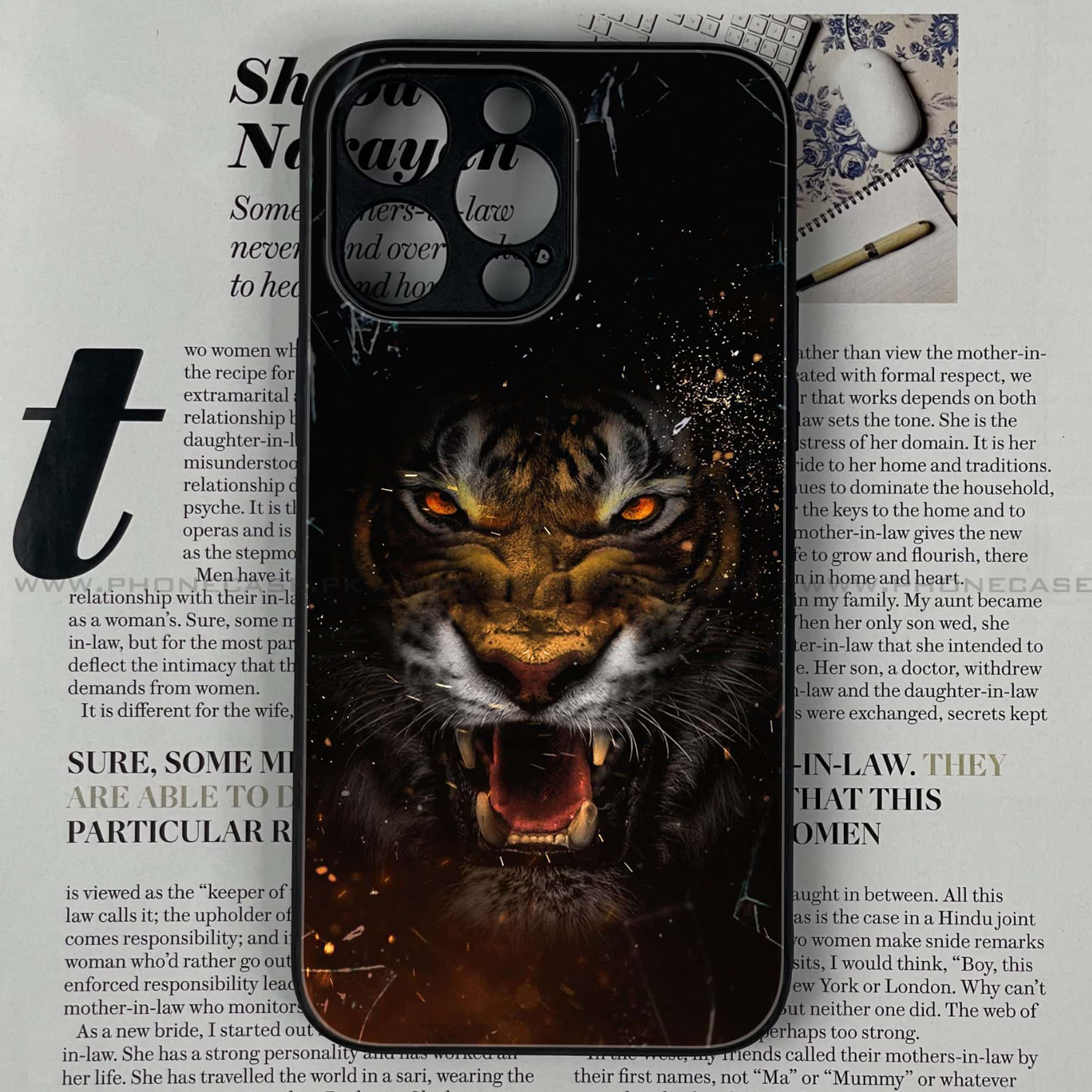 iPhone 15 Pro Max - Tiger Series - Premium Printed Glass soft Bumper shock Proof Case