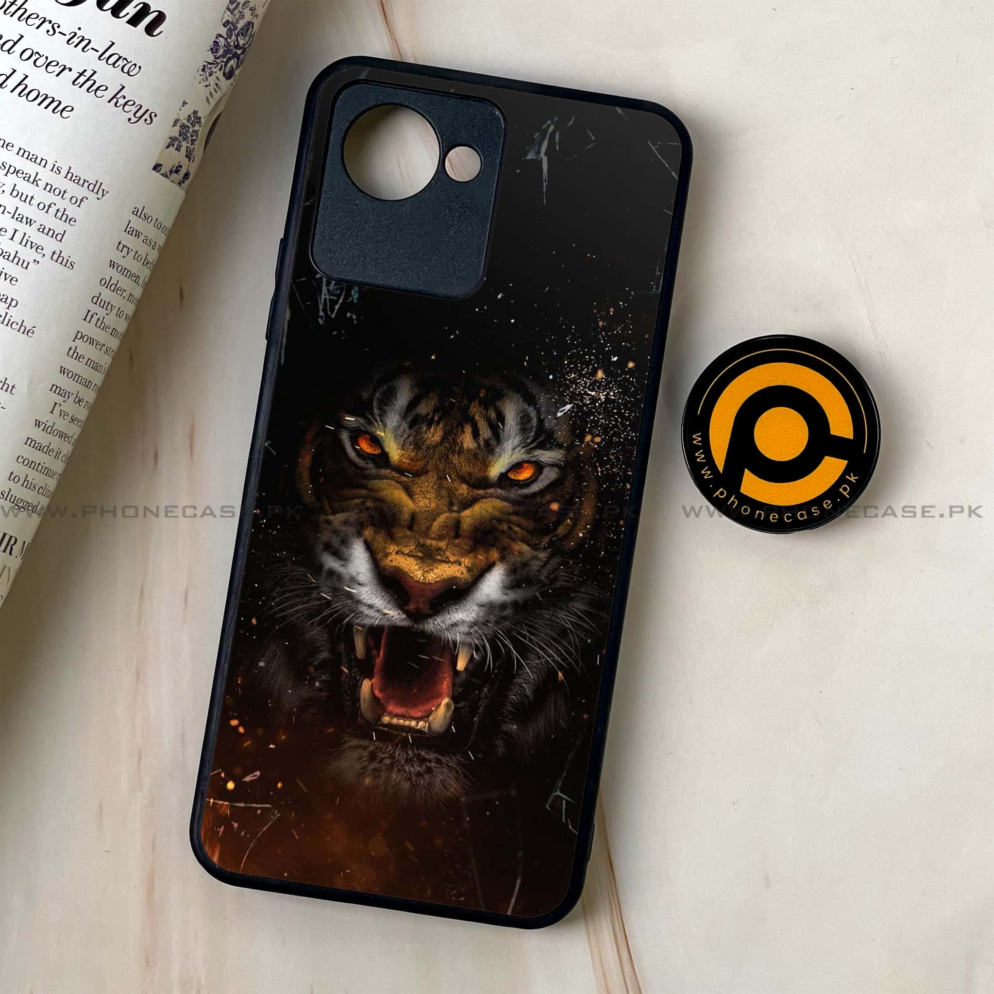 Realme C30 - Tiger Series - Premium Printed Glass soft Bumper shock Proof Case