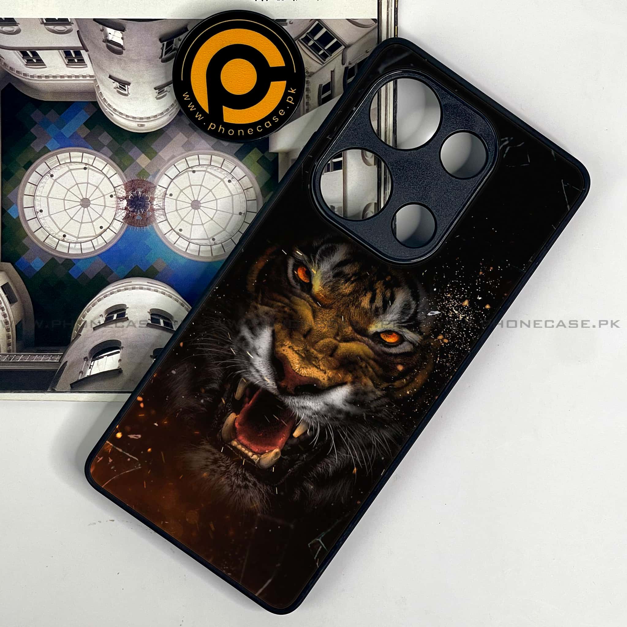 Redmi Note 13 Pro 4G - Tiger Series - Premium Metal Printed soft Bumper shock Proof Case