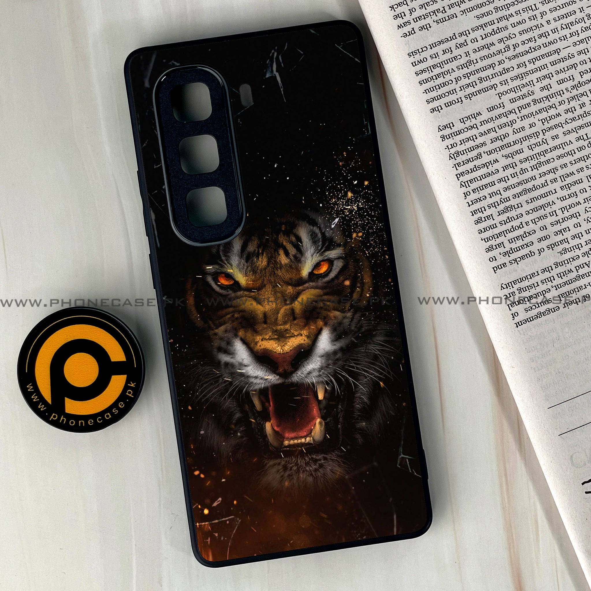 Infinix Hot 50 Pro Plus - Tiger Series - Premium Printed Glass soft Bumper shock Proof Case