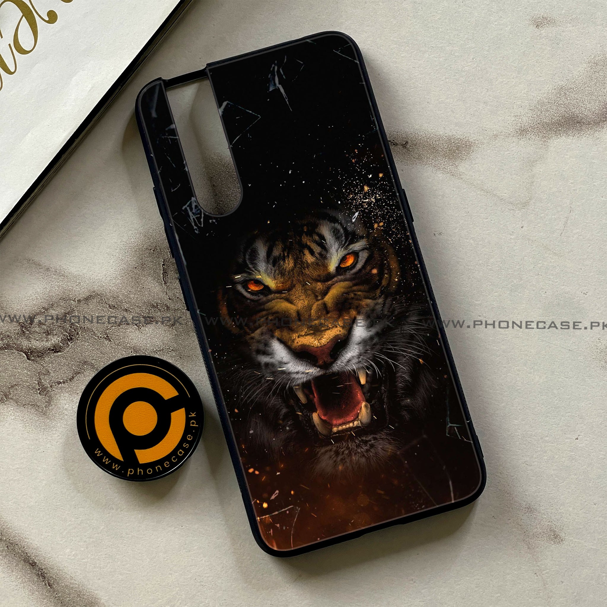 Vivo V15 Pro - Tiger Series - Premium Printed Glass soft Bumper shock Proof Case