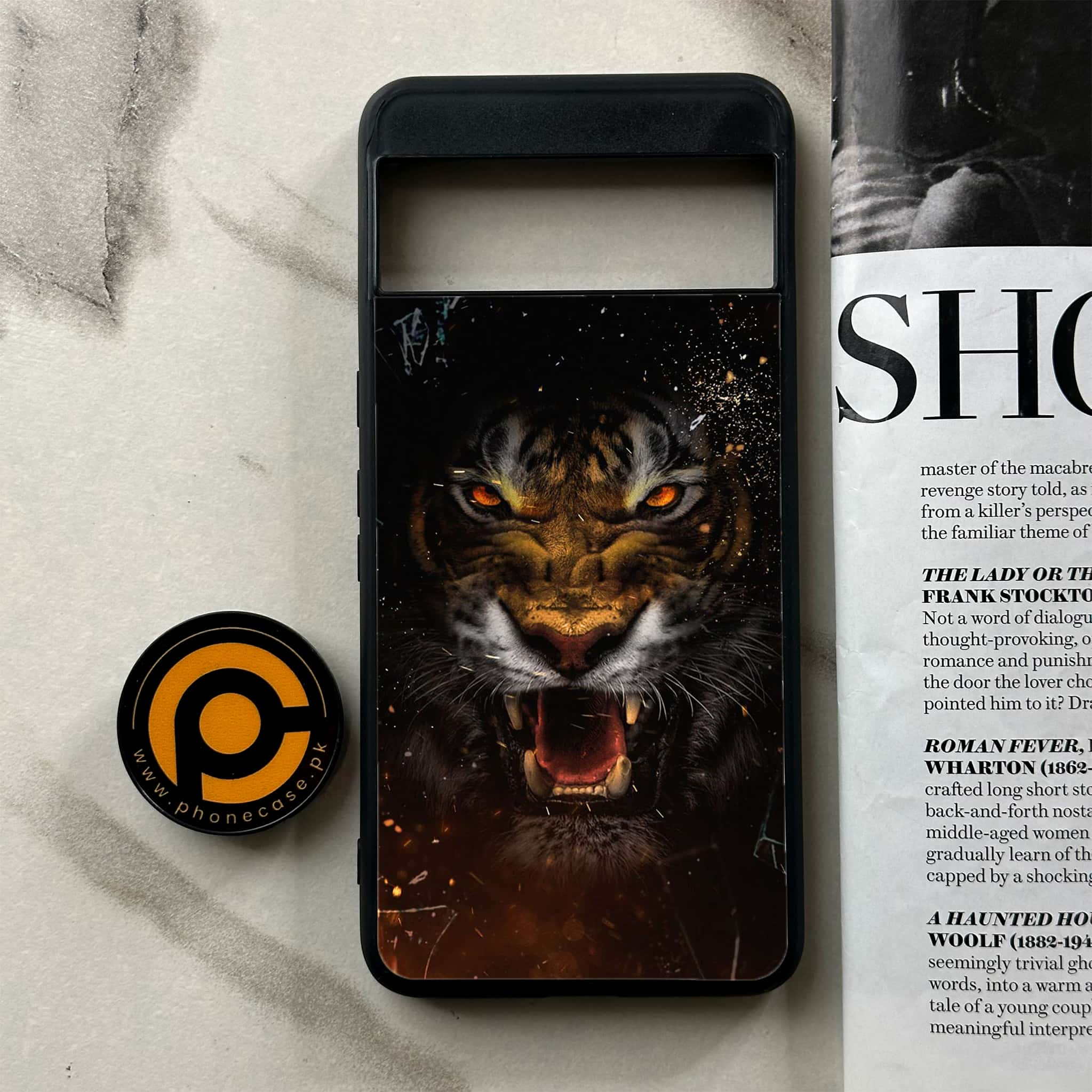 Google Pixel 8 Pro - Tiger Series - Premium Printed Glass soft Bumper shock Proof Case