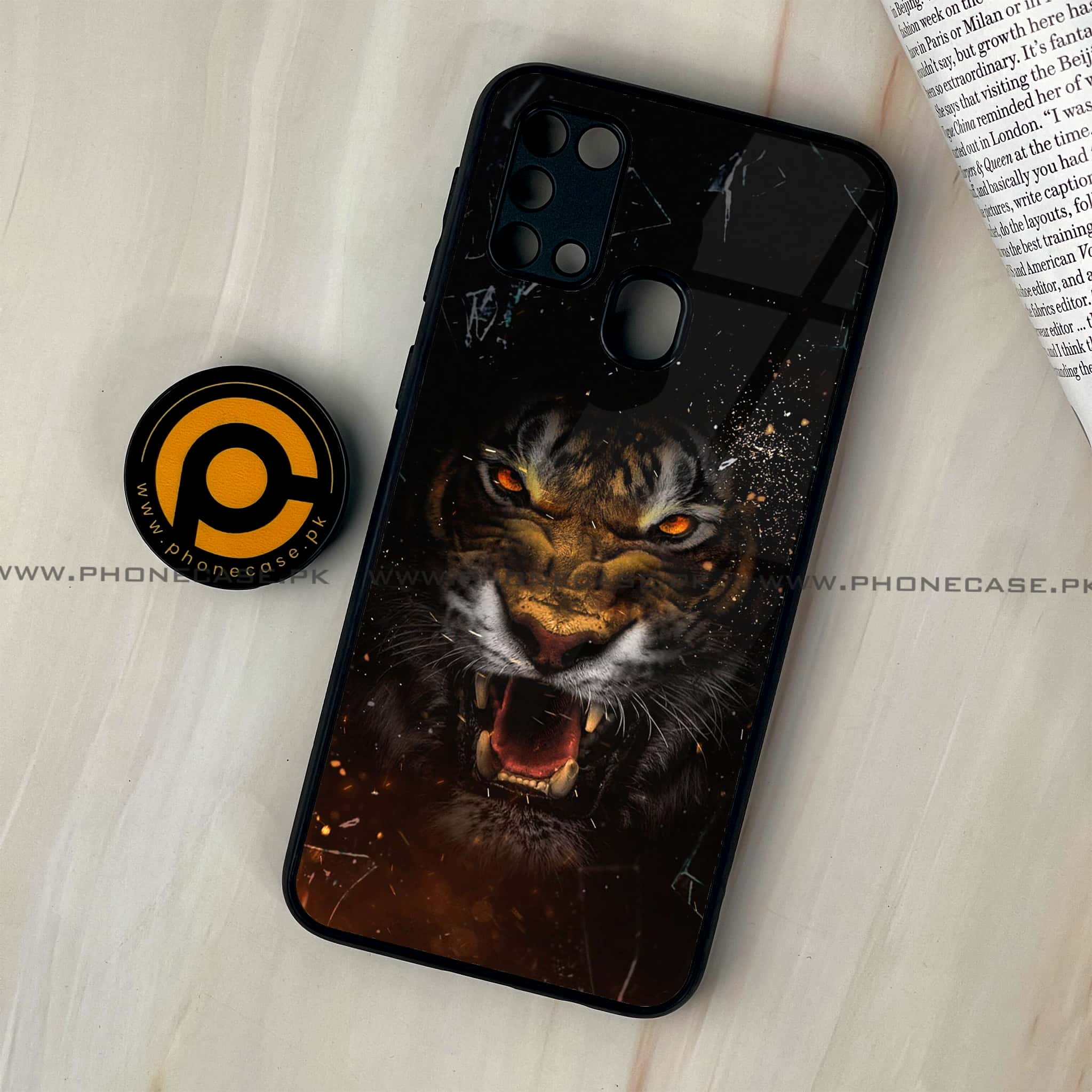 Galaxy M31 - Tiger Series - Premium Printed Glass soft Bumper shock Proof Case