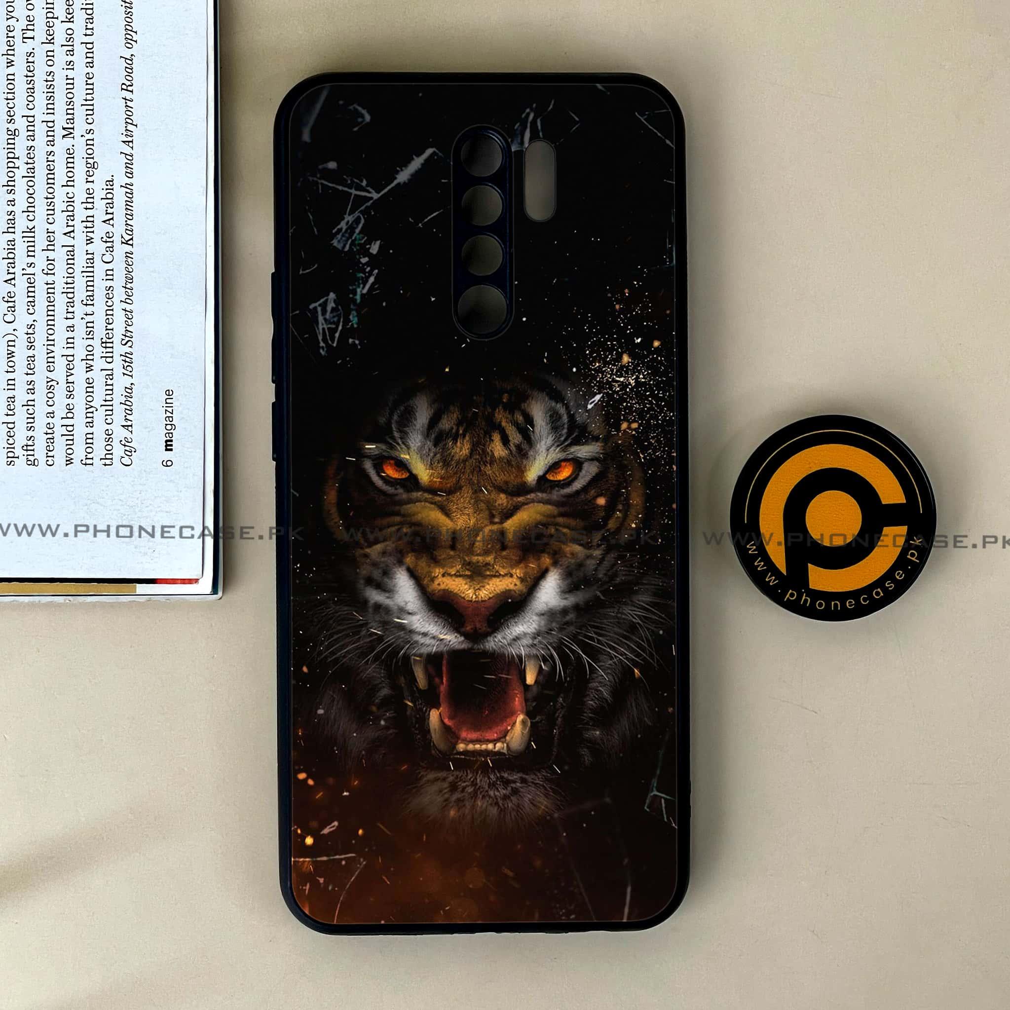 Xiaomi Redmi 9 - Tiger Series - Premium Printed Glass soft Bumper shock Proof Case