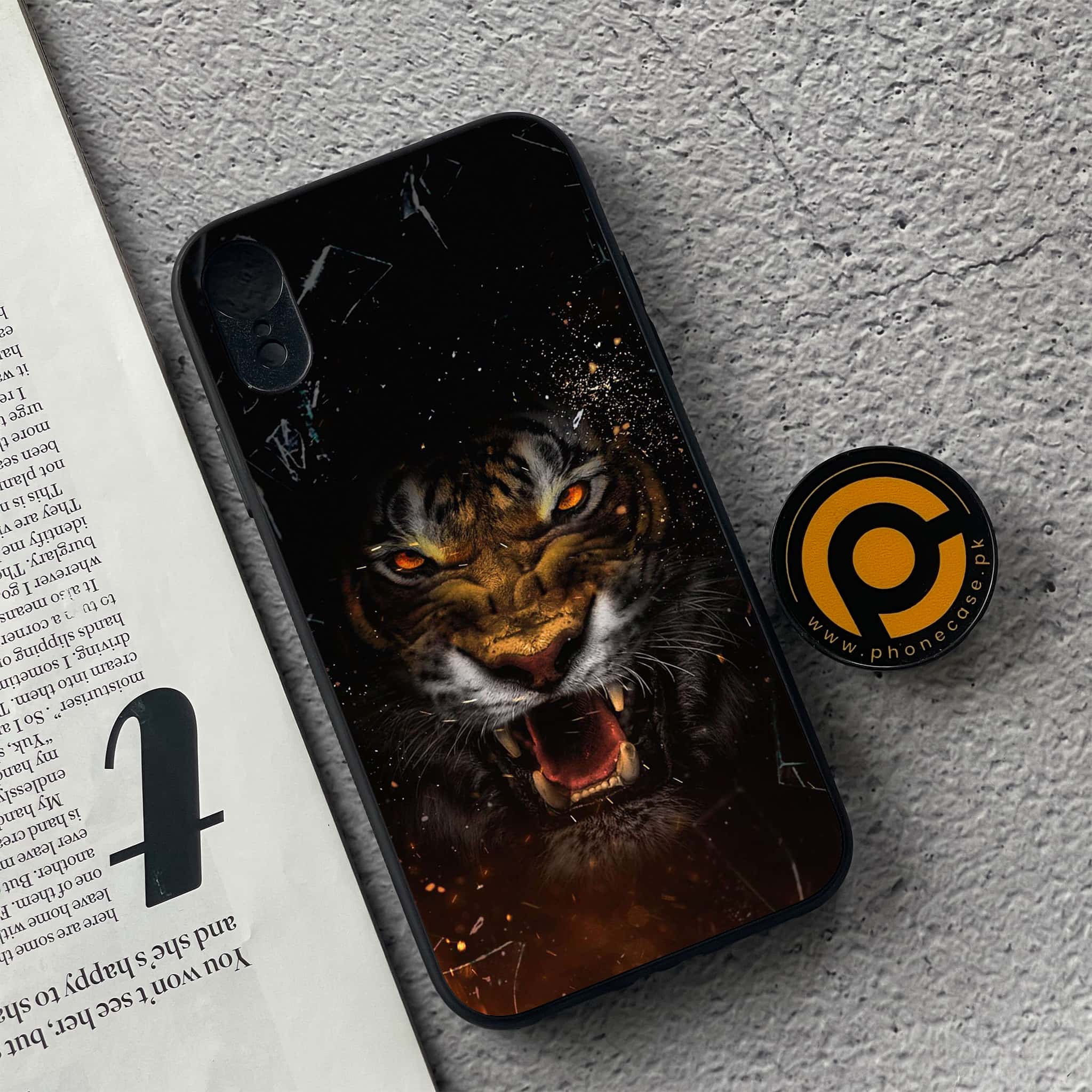 iPhone XR -Tiger Series - Premium Metal Printed soft Bumper shock Proof Case