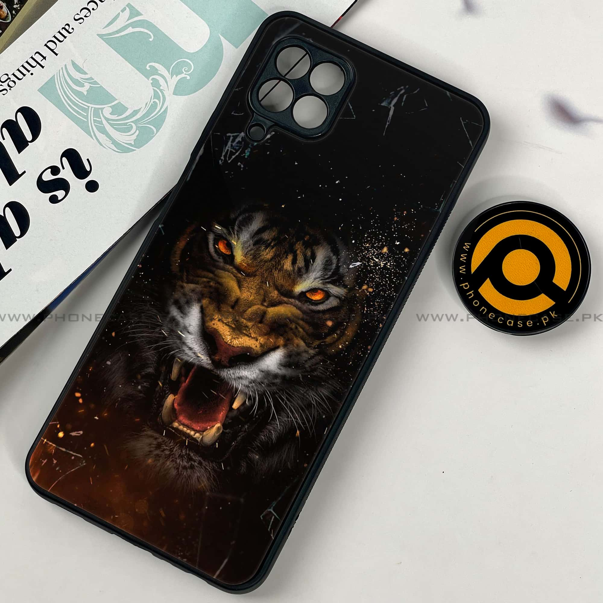 Samsung Galaxy A22 - Tiger Series - Premium Printed Glass soft Bumper shock Proof Case