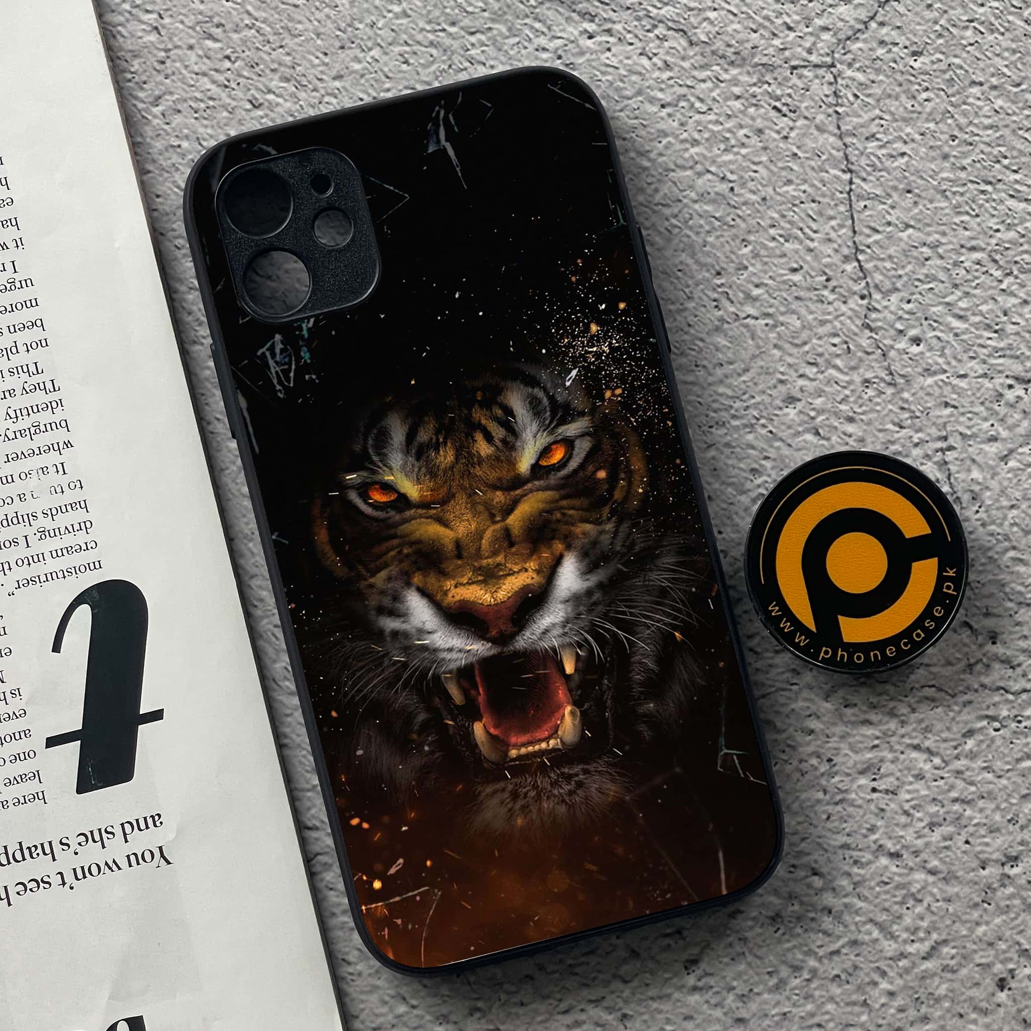 iPhone 11  Tiger Art Series  Premium Printed Glass soft Bumper shock Proof Case