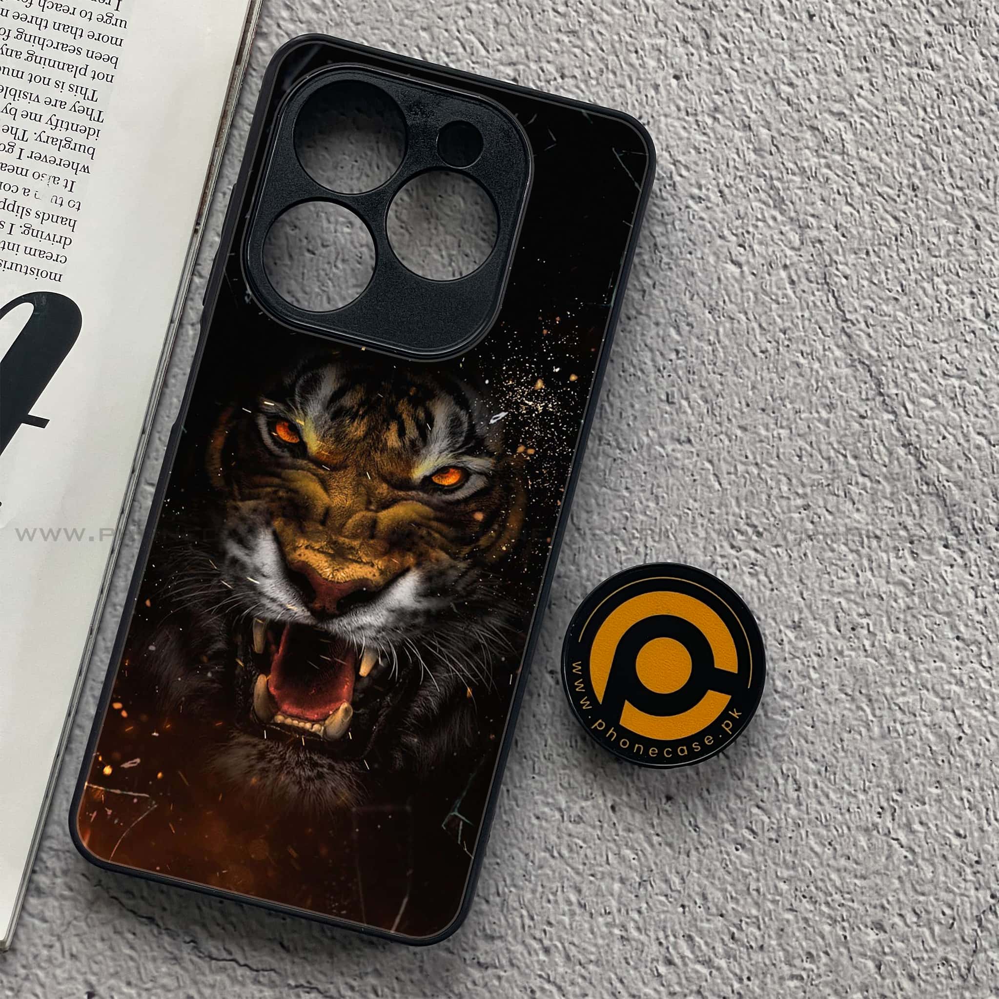 Tecno Spark 20C - Tiger Series - Premium Printed Glass soft Bumper shock Proof Case