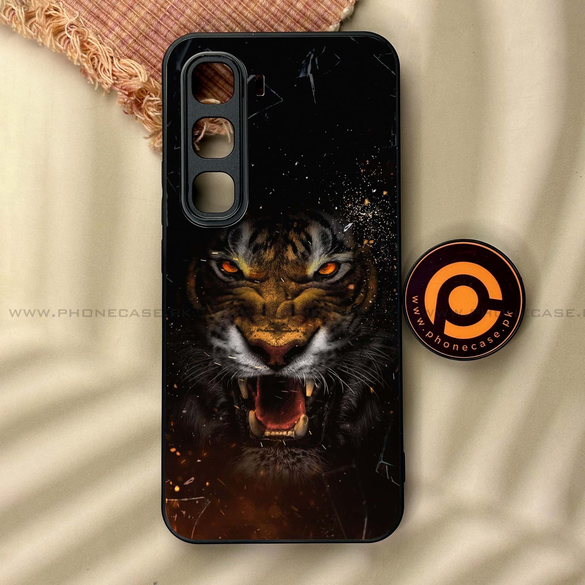 Infinix Hot 60 Pro - Tiger Series - Premium Metal Printed soft Bumper shock Proof Case